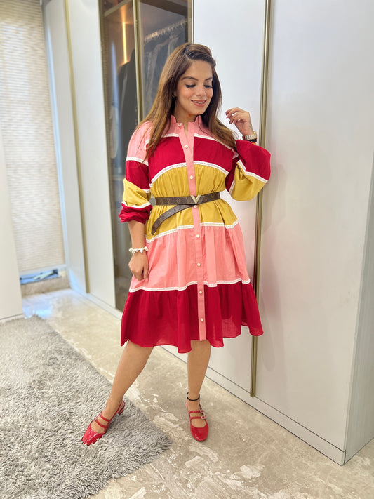 Aarohi - Multicolor Button-Up Midi Dress – Trendy Casual Chic Outfit for Women