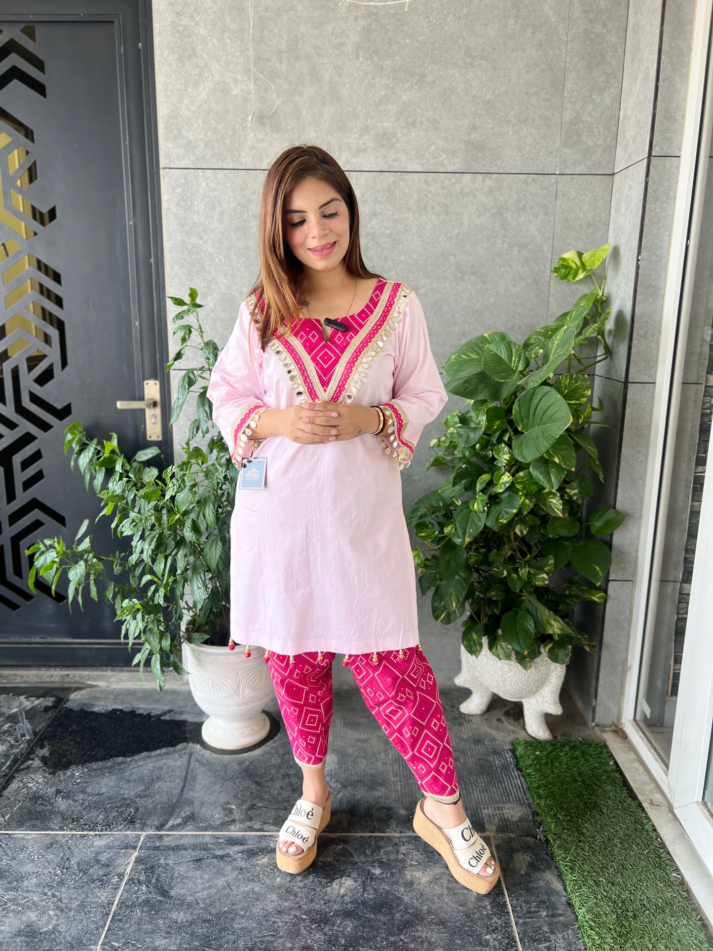 Shanaya - Pink and Magenta Embroidered Kurta Set with Mirror Detailing – Women's Ethnic Cotton Wear