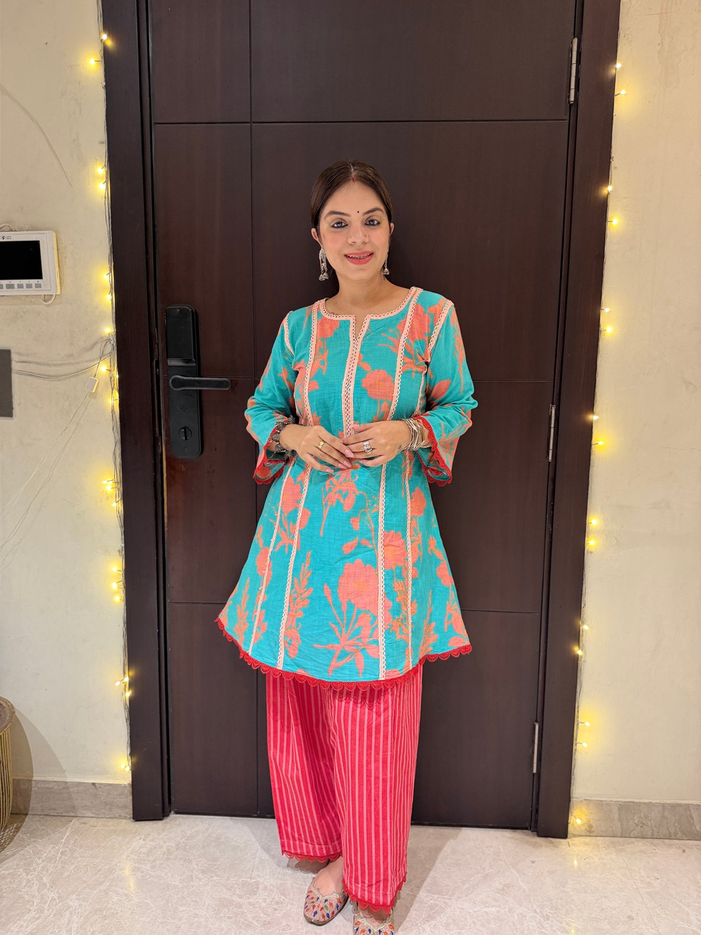 Coral Bloom - Floral Cotton Kurta Farsi Salwar Set for Women | Designer Festive & Office Wear