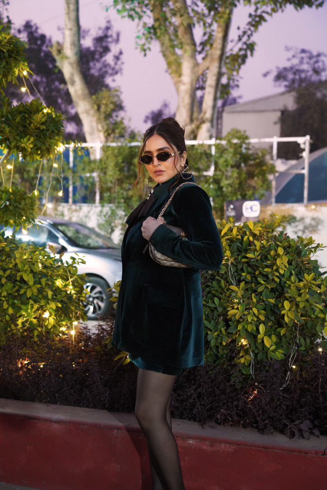 Mehreen - Velvet Set – Elegant 3-Piece Outfit: Skirt, Shirt & Coat