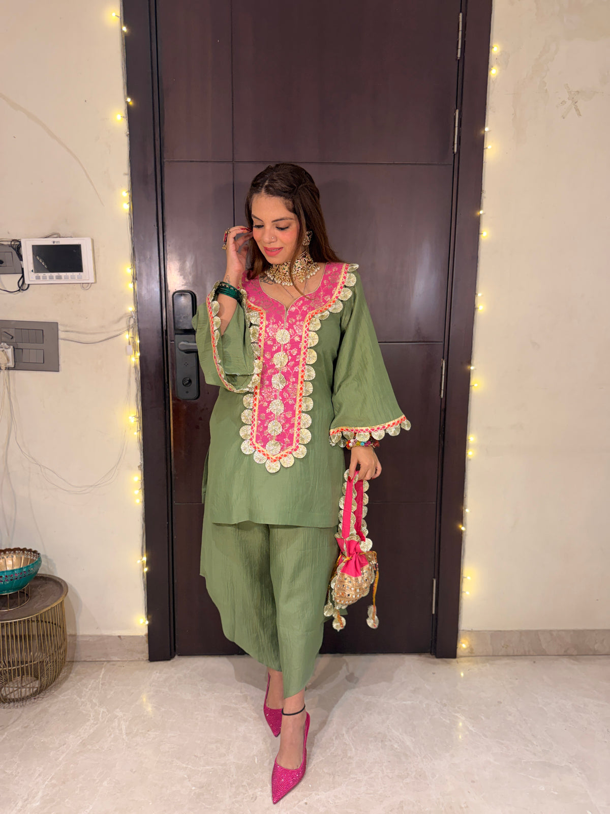 GULPOSH – Olive & Pink Gota Co-ord Set