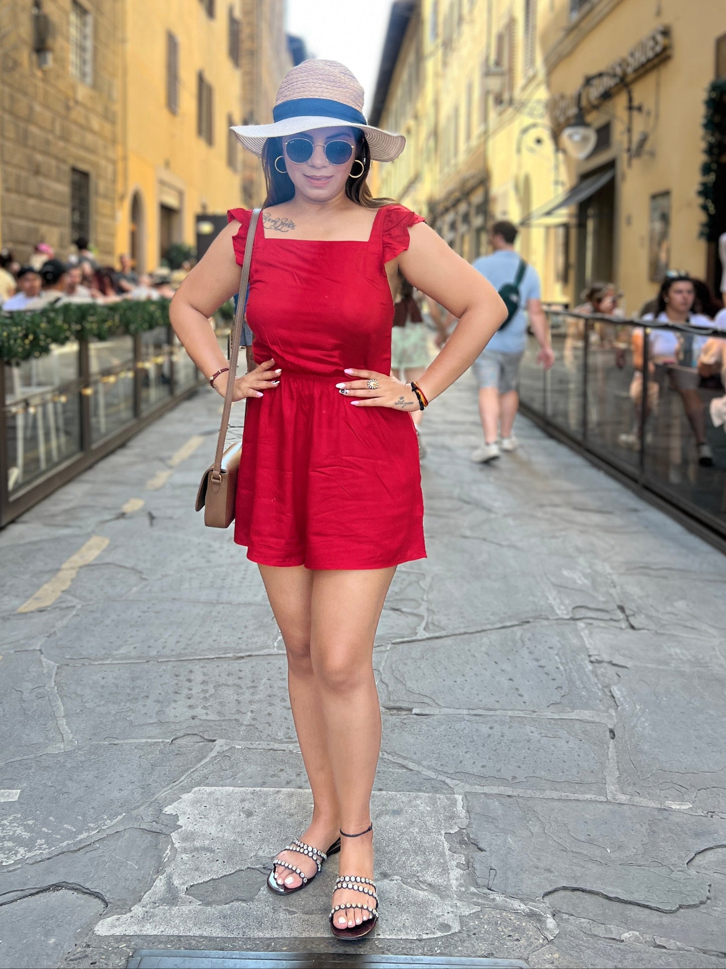 Hoor - Bold Red Tie-Shoulder Romper – Lightweight Summer Style for Women