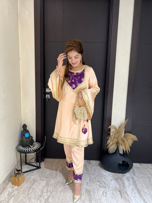 Apsara - Elegant Peach Angrakha Suit for Party & Wedding Occasions