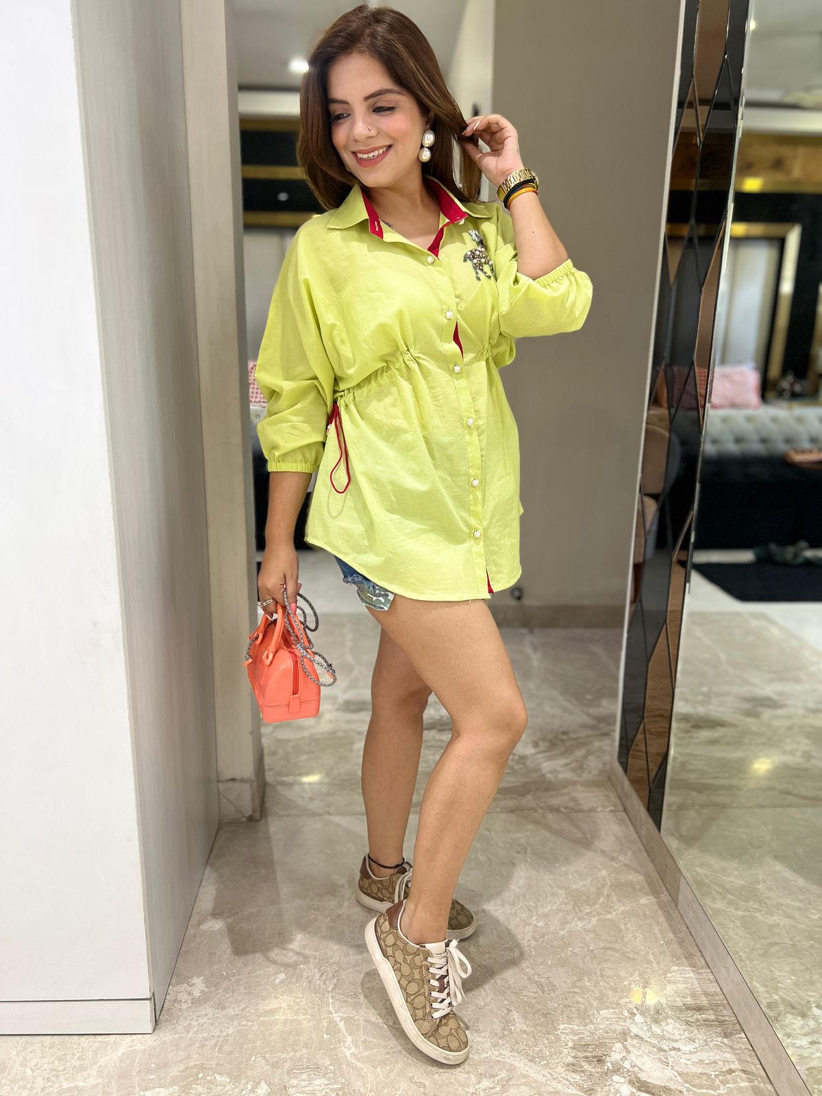 Charvi - Pastel Green Shirt for Women | Embellished Long Shirt for Casual & Party Wear