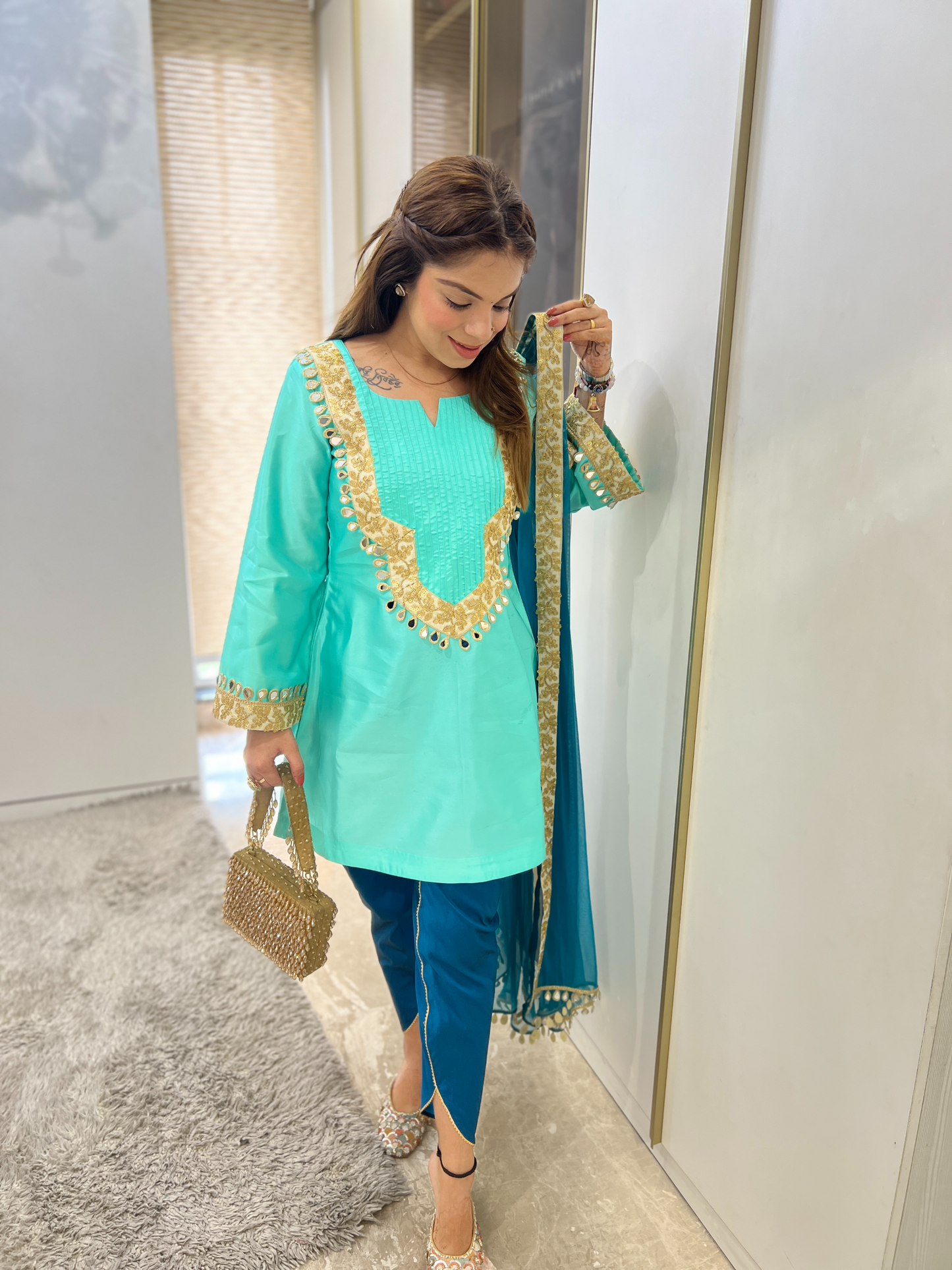 MEHFIL - Aqua Mirror Work Kurta Suit Set for Women