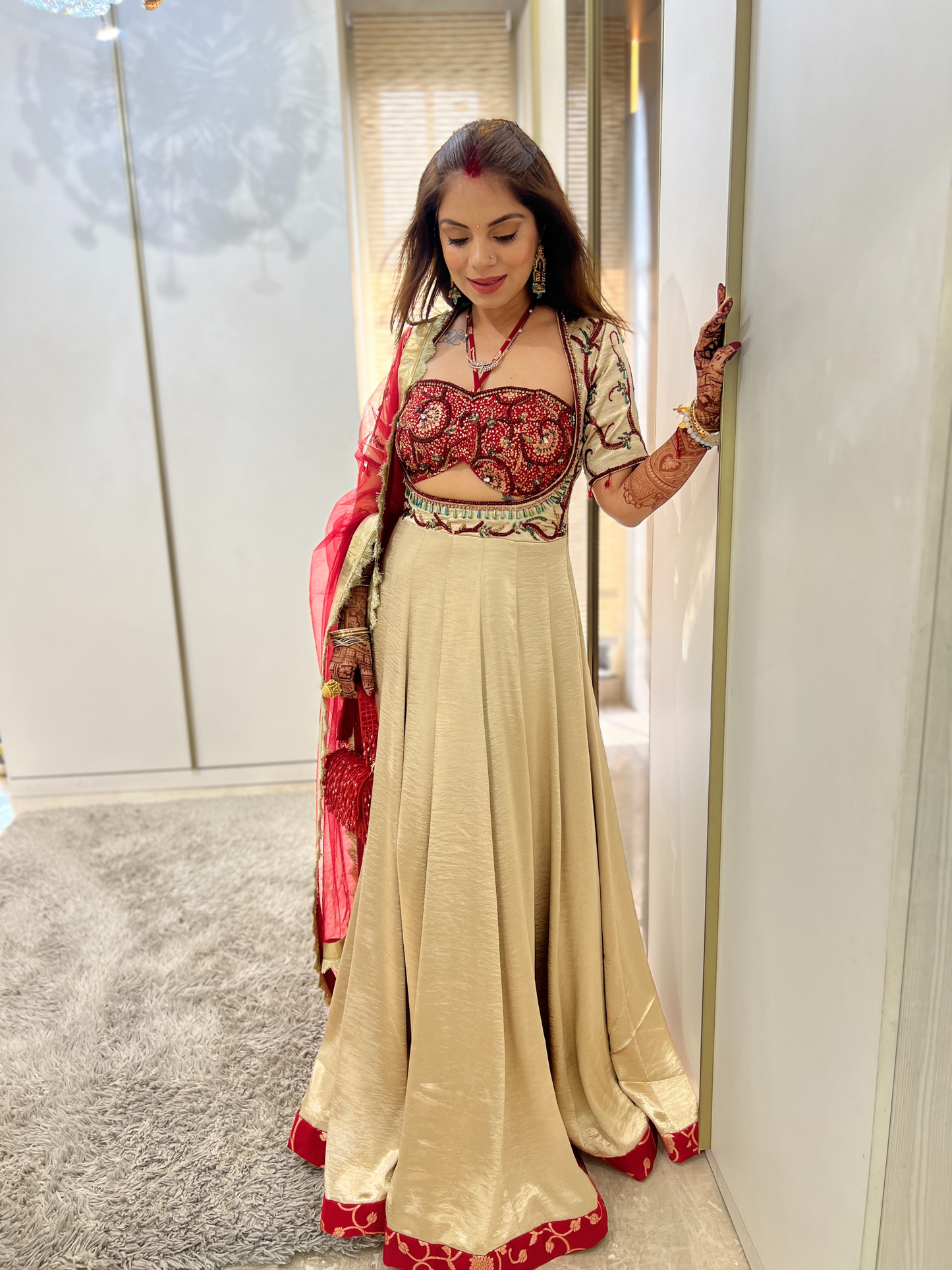 Red and Golden Anarkali with Intricate Embroidery – Timeless Elegance for Weddings and Festivities