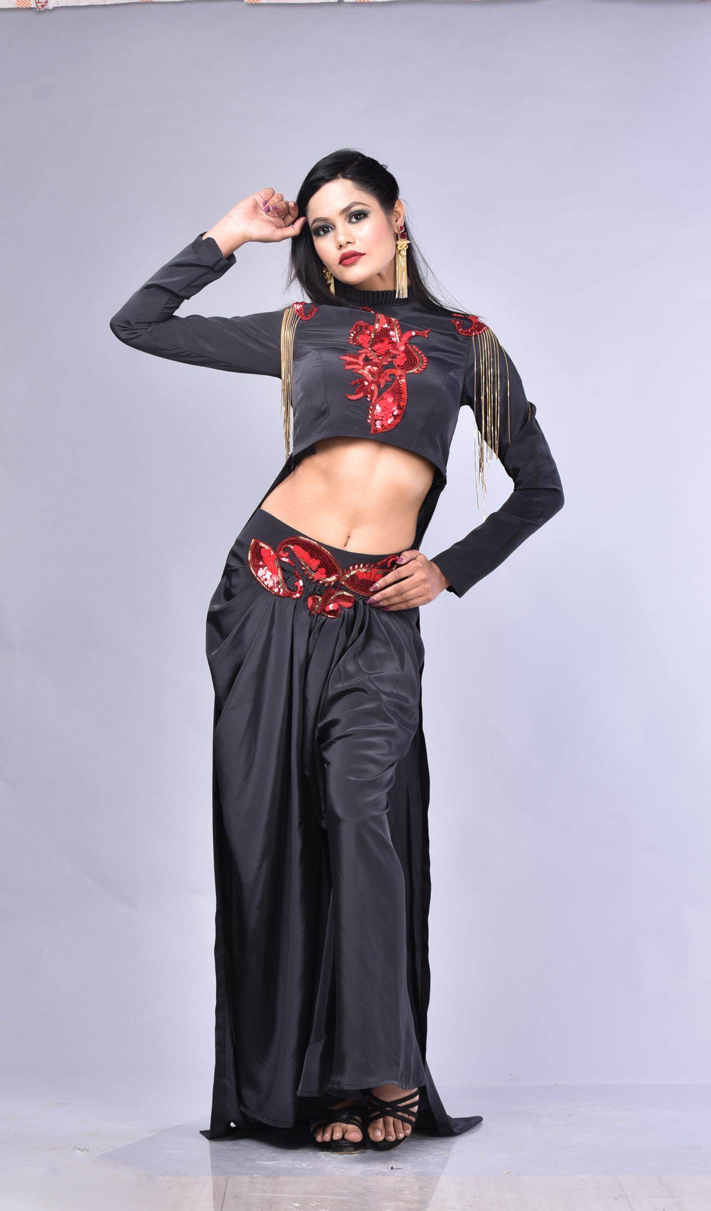 Shivangi - Crape Skirt with Matching Asymmetric Top – Trendy Women’s Co-ord Set