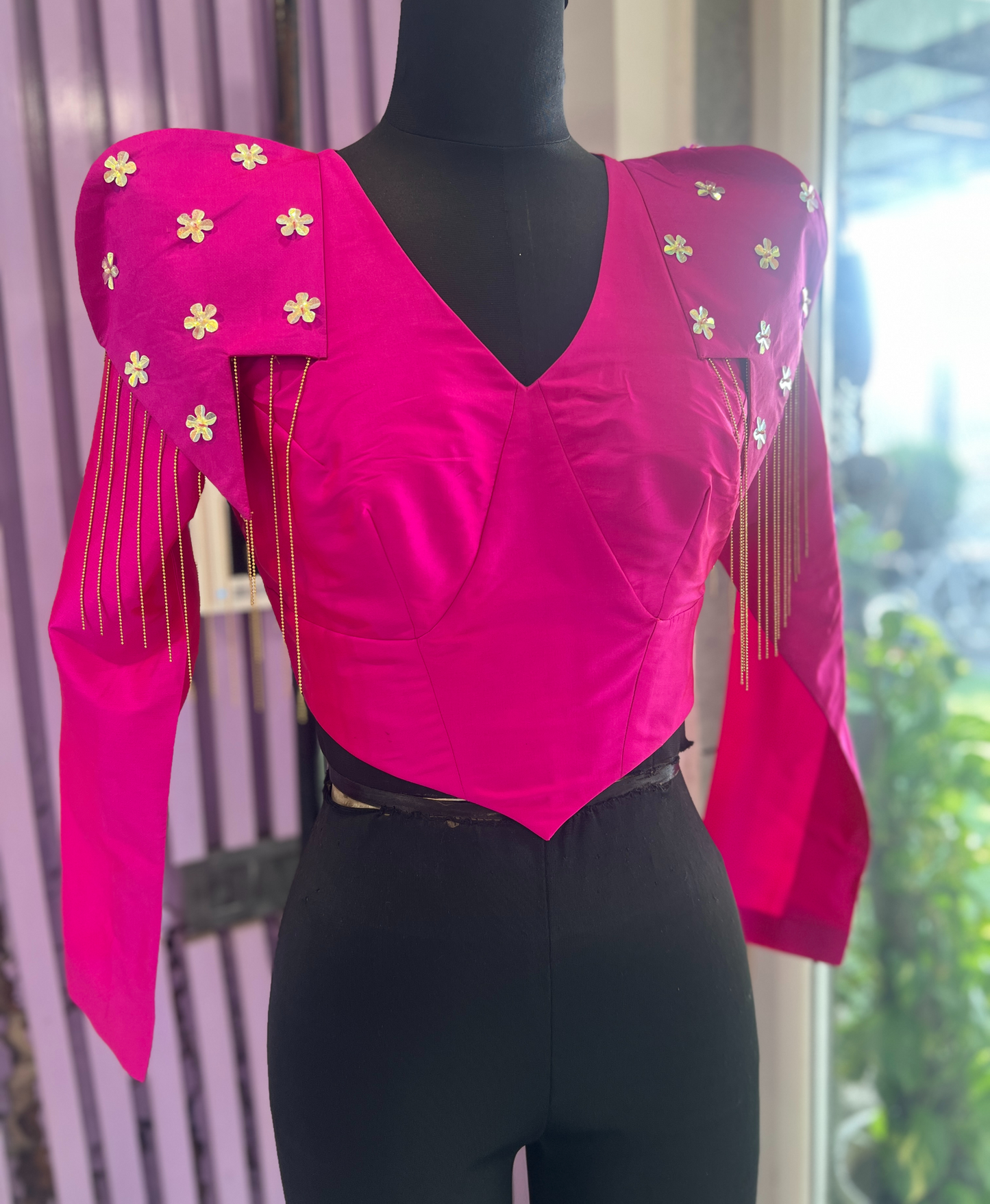 Fuchsia Embroidered Crop Top for Women | Stylish Ethnic Top – Mystique Closet
