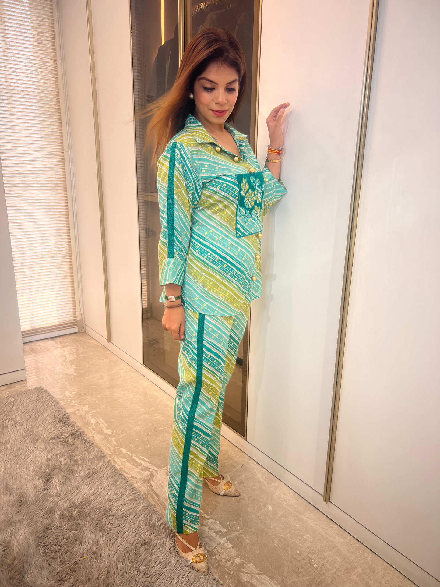 Shivangi - Shimmer Appliqué Sea Green Co-ord Set for Women | Trendy Partywear Look