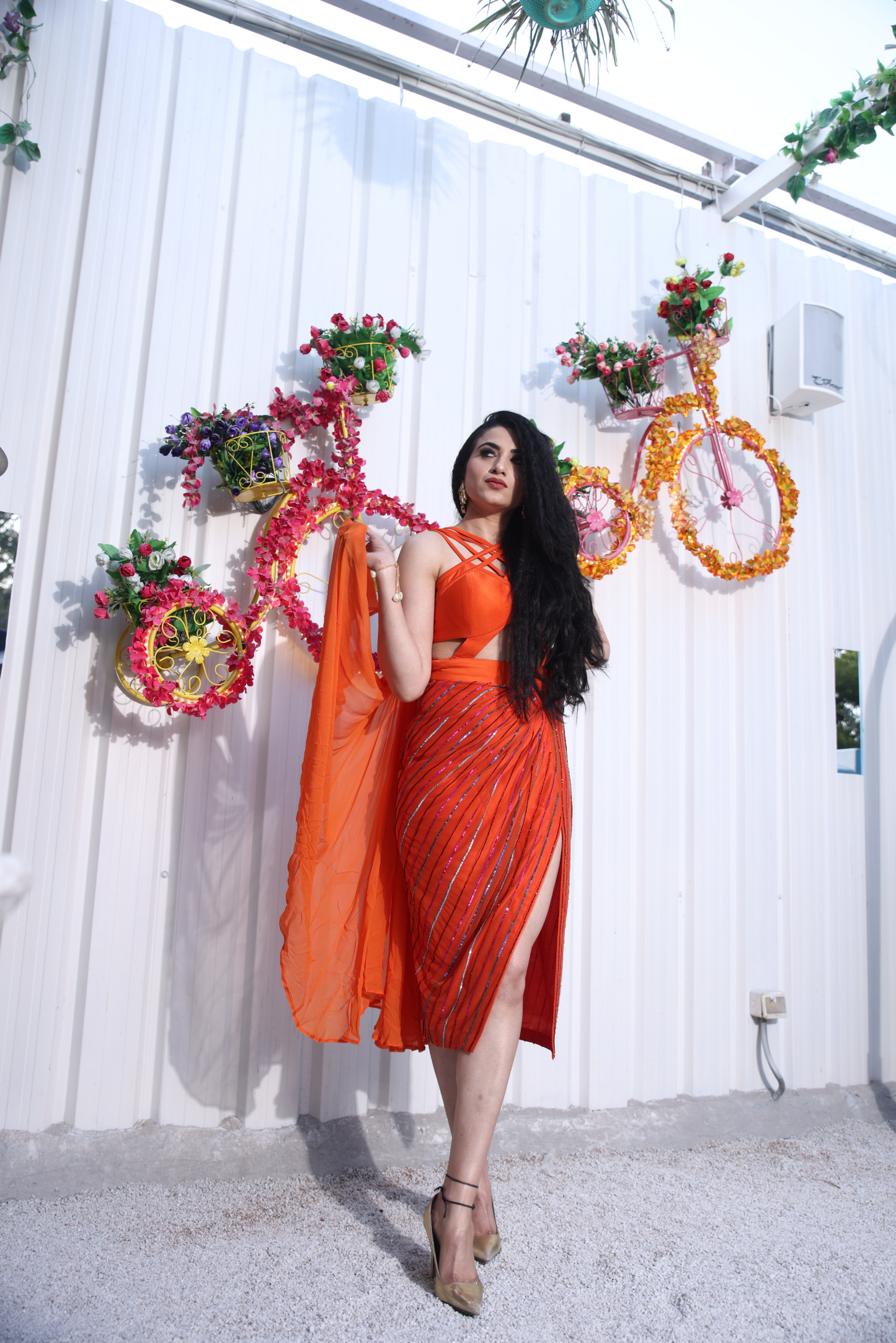 Nooran - Graceful Drape Embroidered Dress – Ankle-Length Elegance for Special Occasions