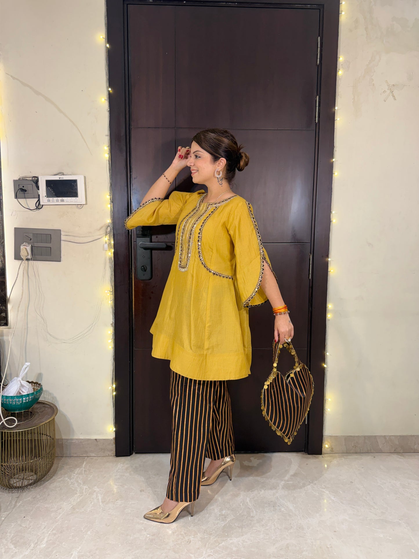GULBAHAR –  Gota Patti & Pearl Work Unstitched Suit with Striped Dupatta