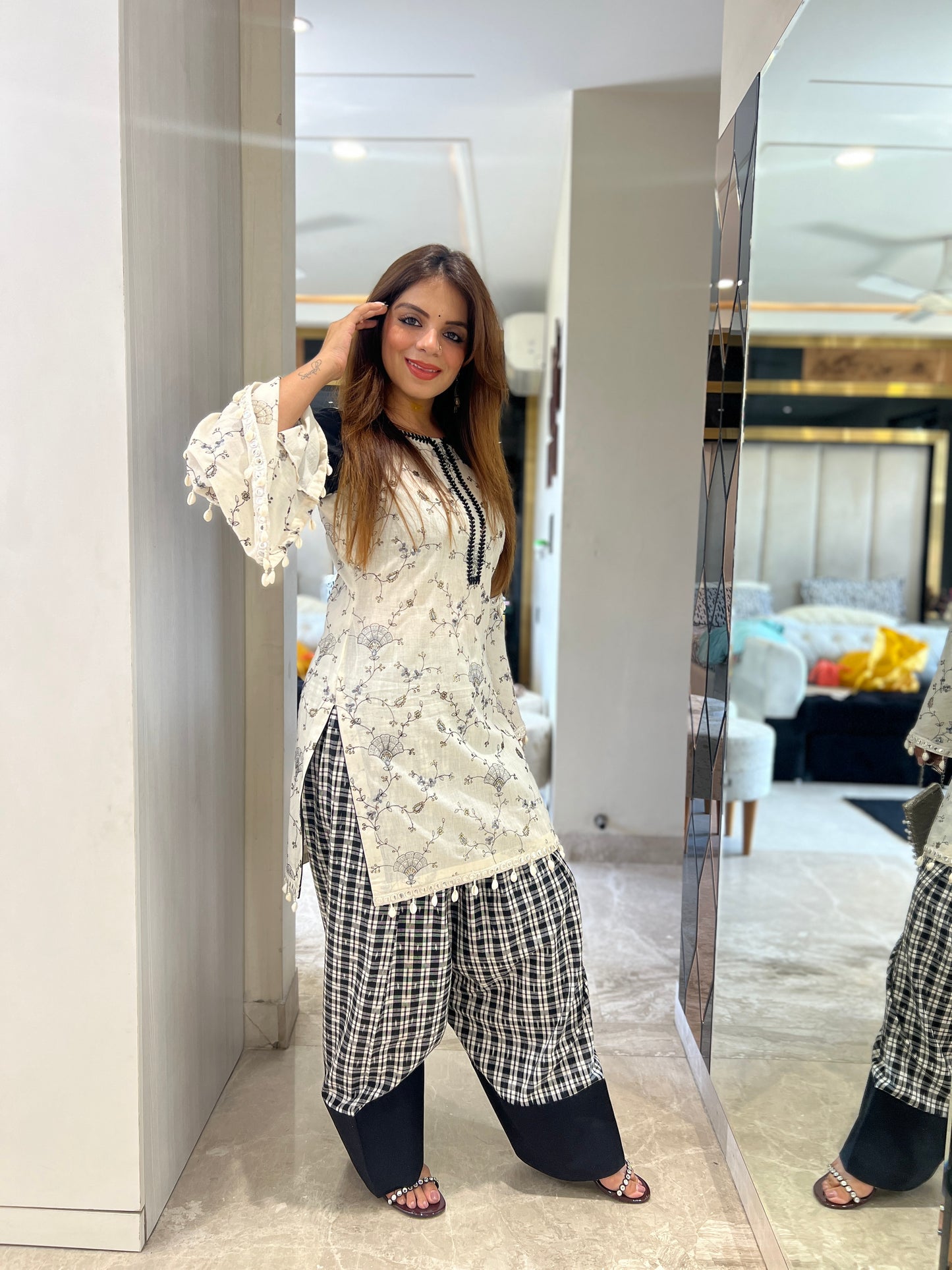 Mannat - Farsi Salwar Suit with Embroidery, Laces & Bell Sleeves – Elegant Ethnic Wear