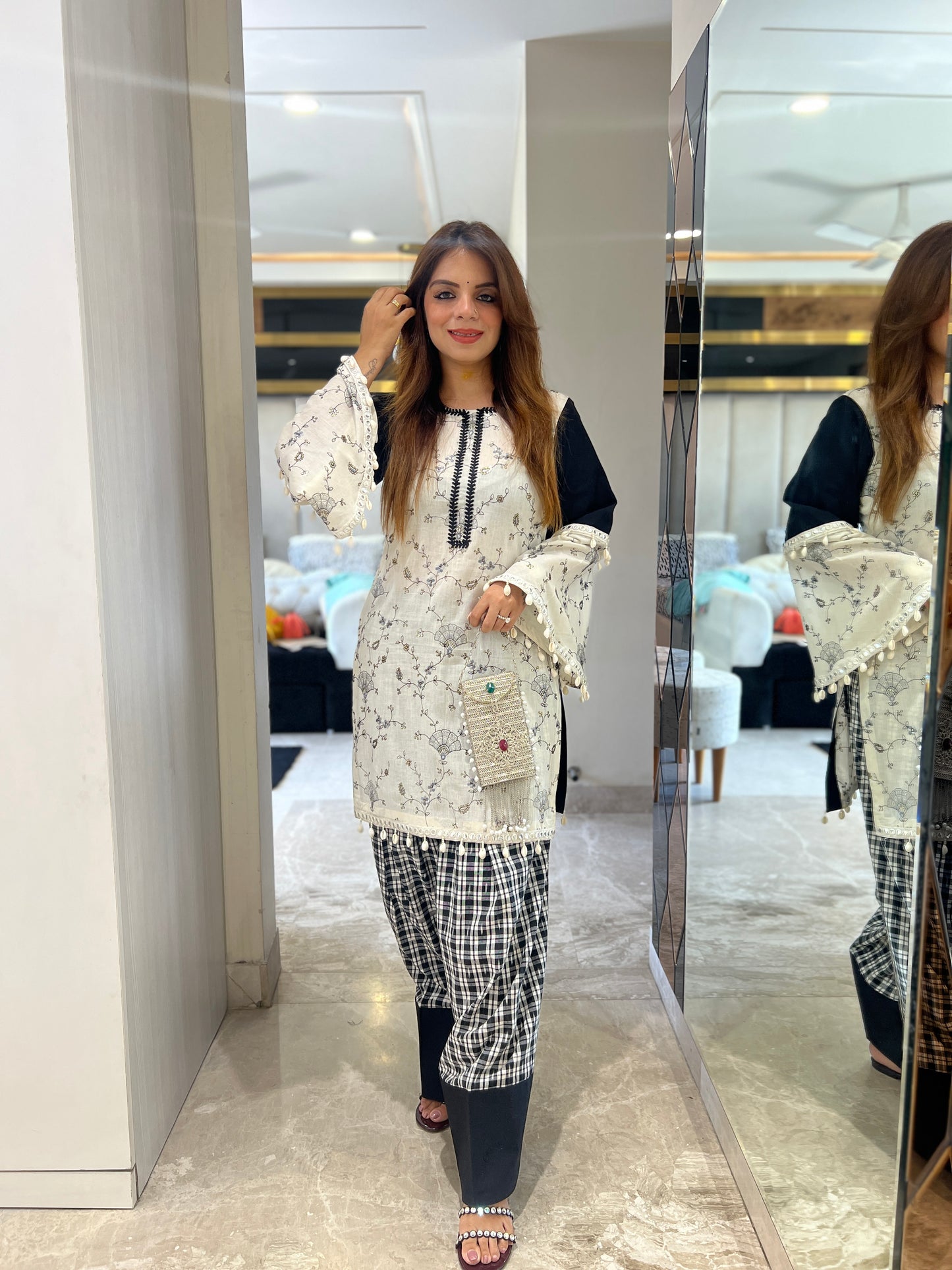 Mannat - Farsi Salwar Suit with Embroidery, Laces & Bell Sleeves – Elegant Ethnic Wear