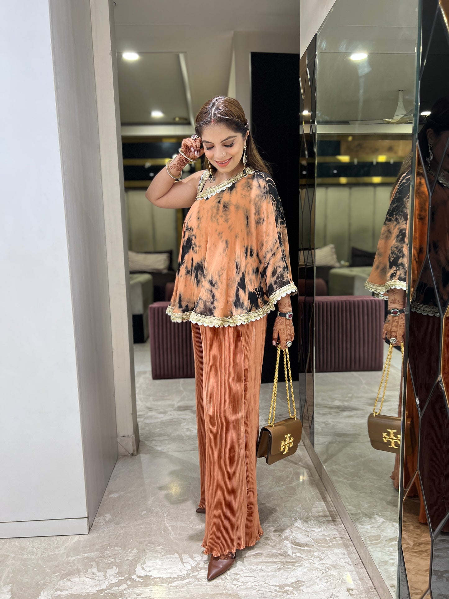 Mehek - Luxury Party Wear Georgette Kaftan Set with Lace Detailing