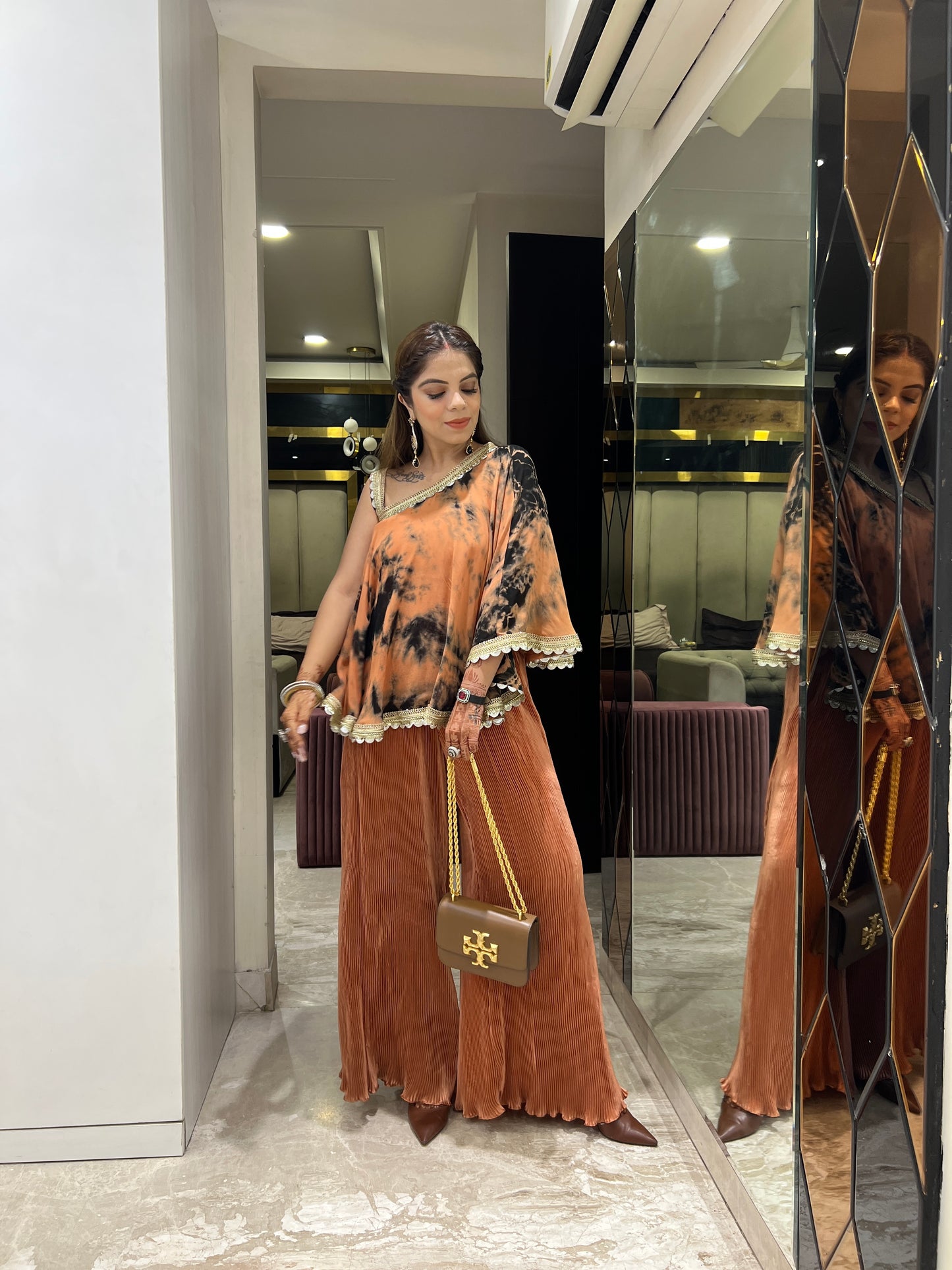 Mehek - Luxury Party Wear Georgette Kaftan Set with Lace Detailing
