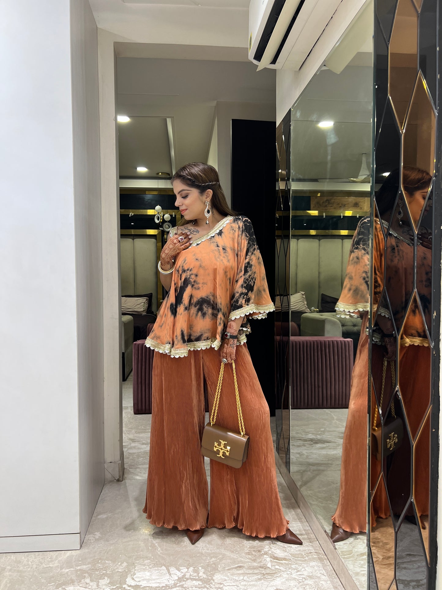 Mehek - Luxury Party Wear Georgette Kaftan Set with Lace Detailing
