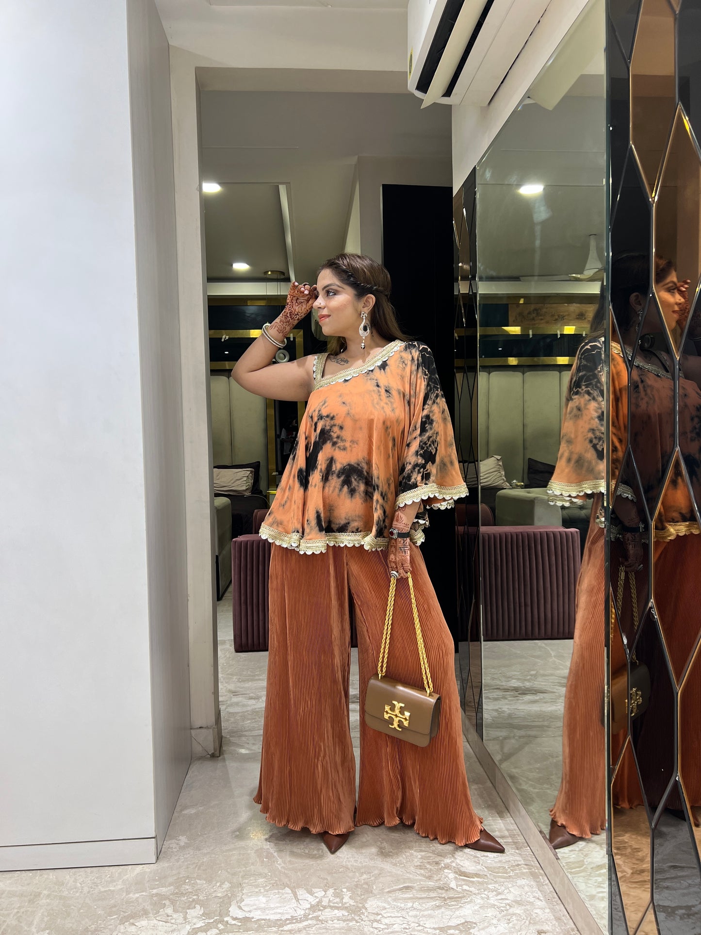 Mehek - Luxury Party Wear Georgette Kaftan Set with Lace Detailing