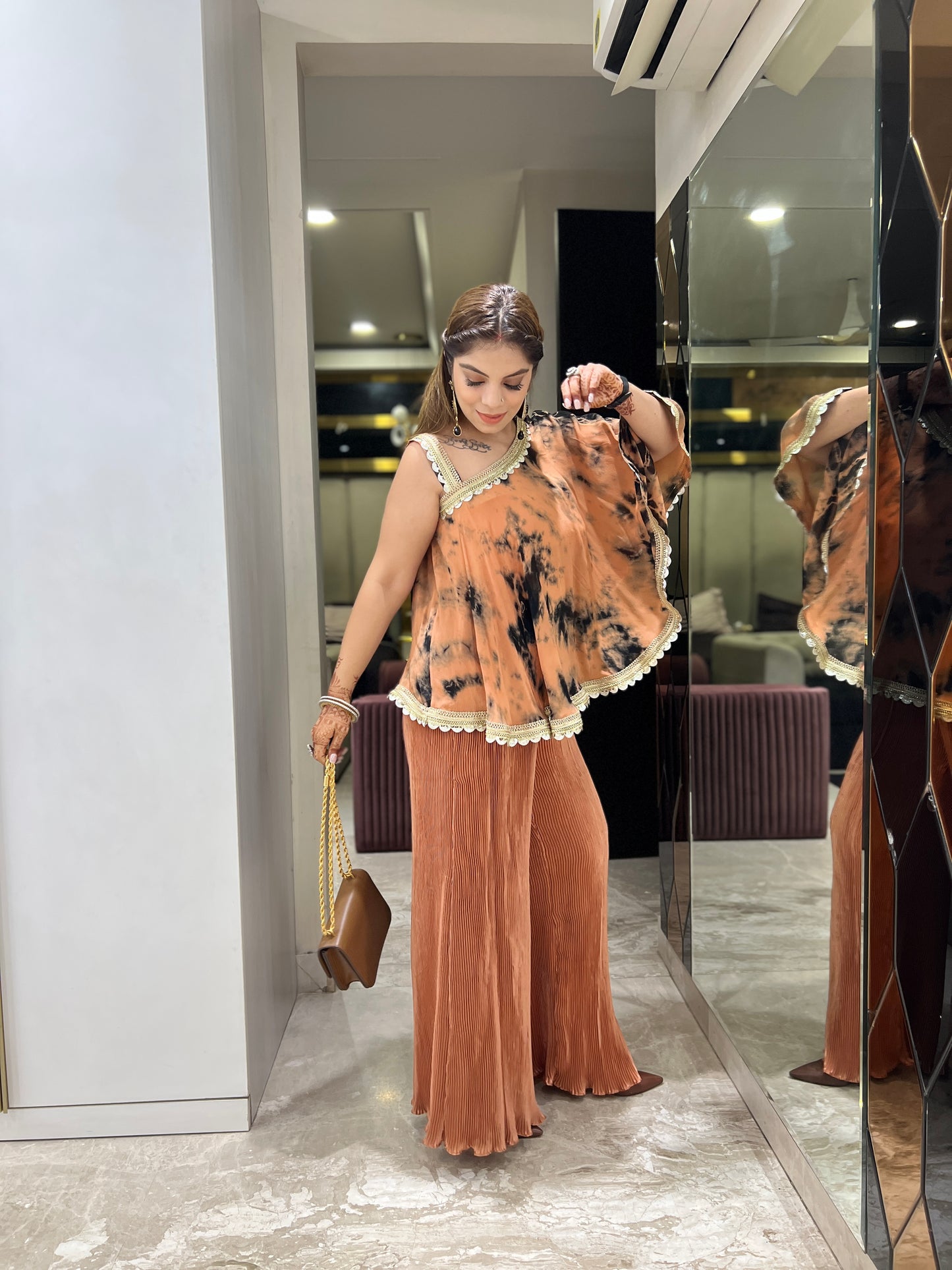 Mehek - Luxury Party Wear Georgette Kaftan Set with Lace Detailing