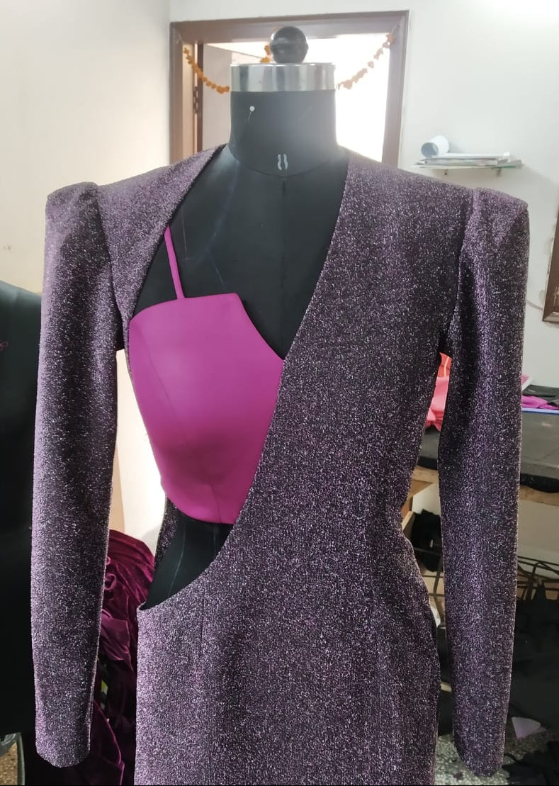 Mystic Amora – Metallic Purple Cut-Out Bodycon Dress – Luxe Party & Evening Wear.