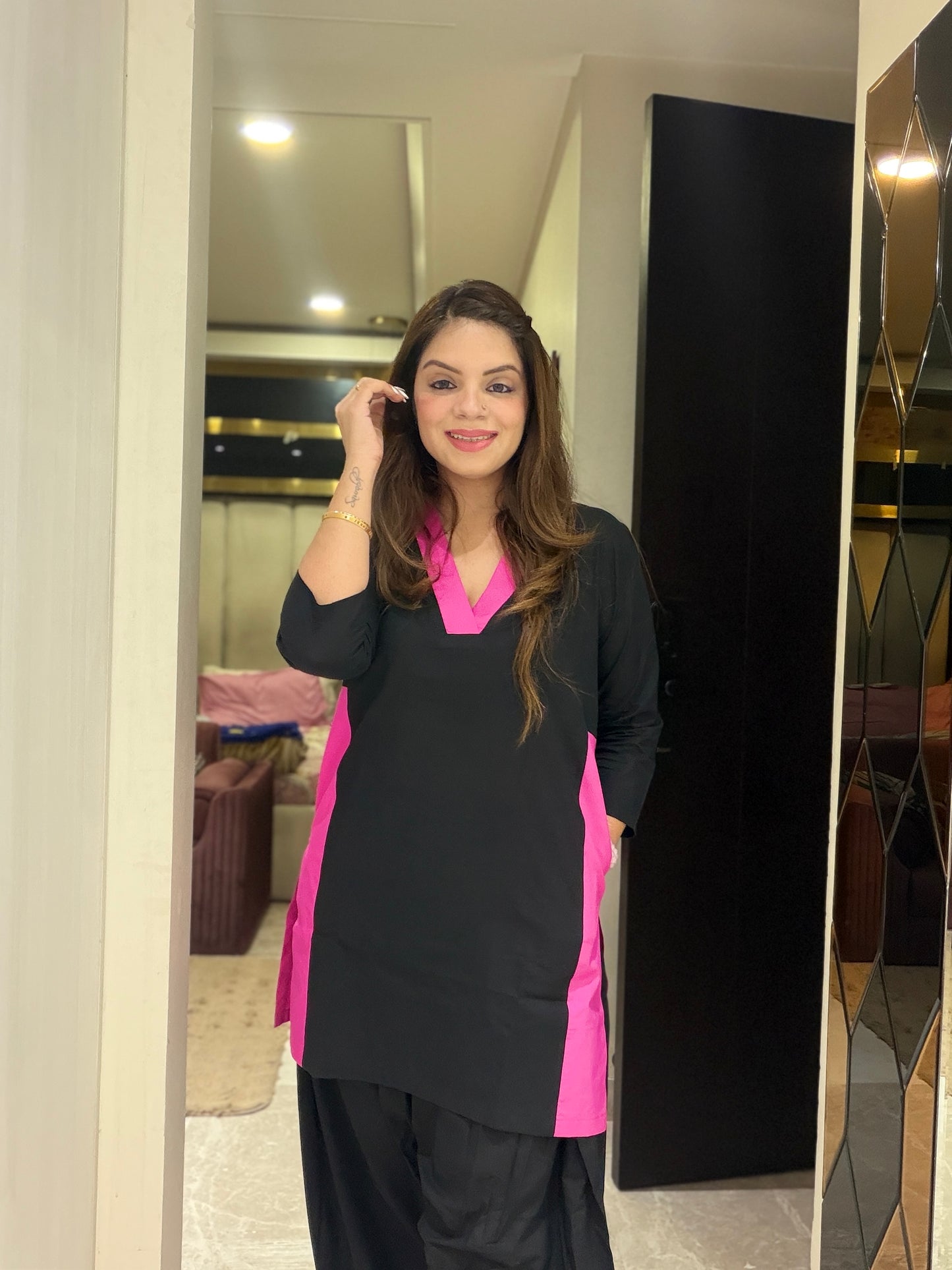 Midnight Pop Co-ord Set - Black & Hot Pink Cotton Co-ord Set for Women | Stylish Everyday Statement Wear