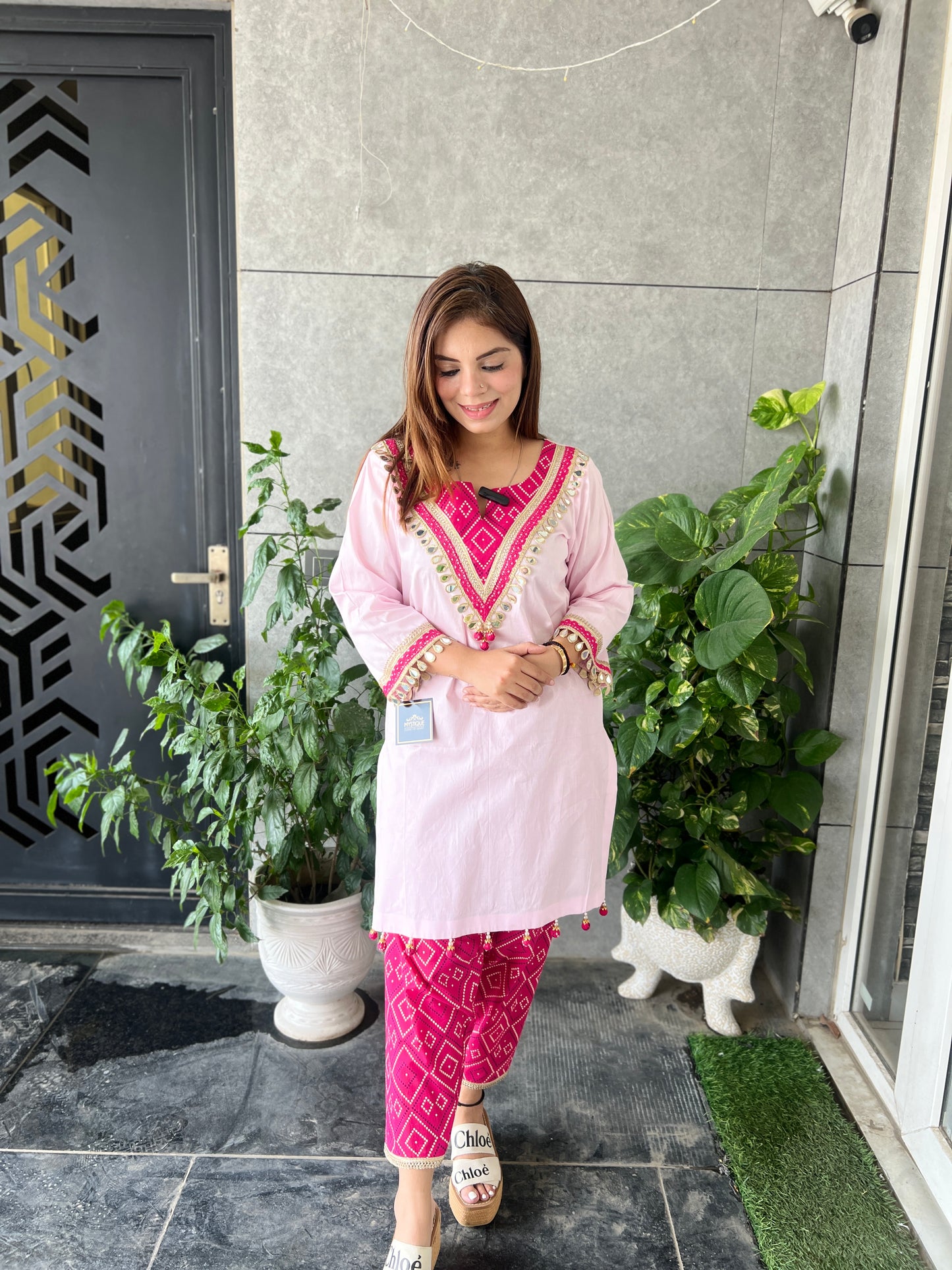 Shanaya - Pink and Magenta Embroidered Kurta Set with Mirror Detailing – Women's Ethnic Cotton Wear