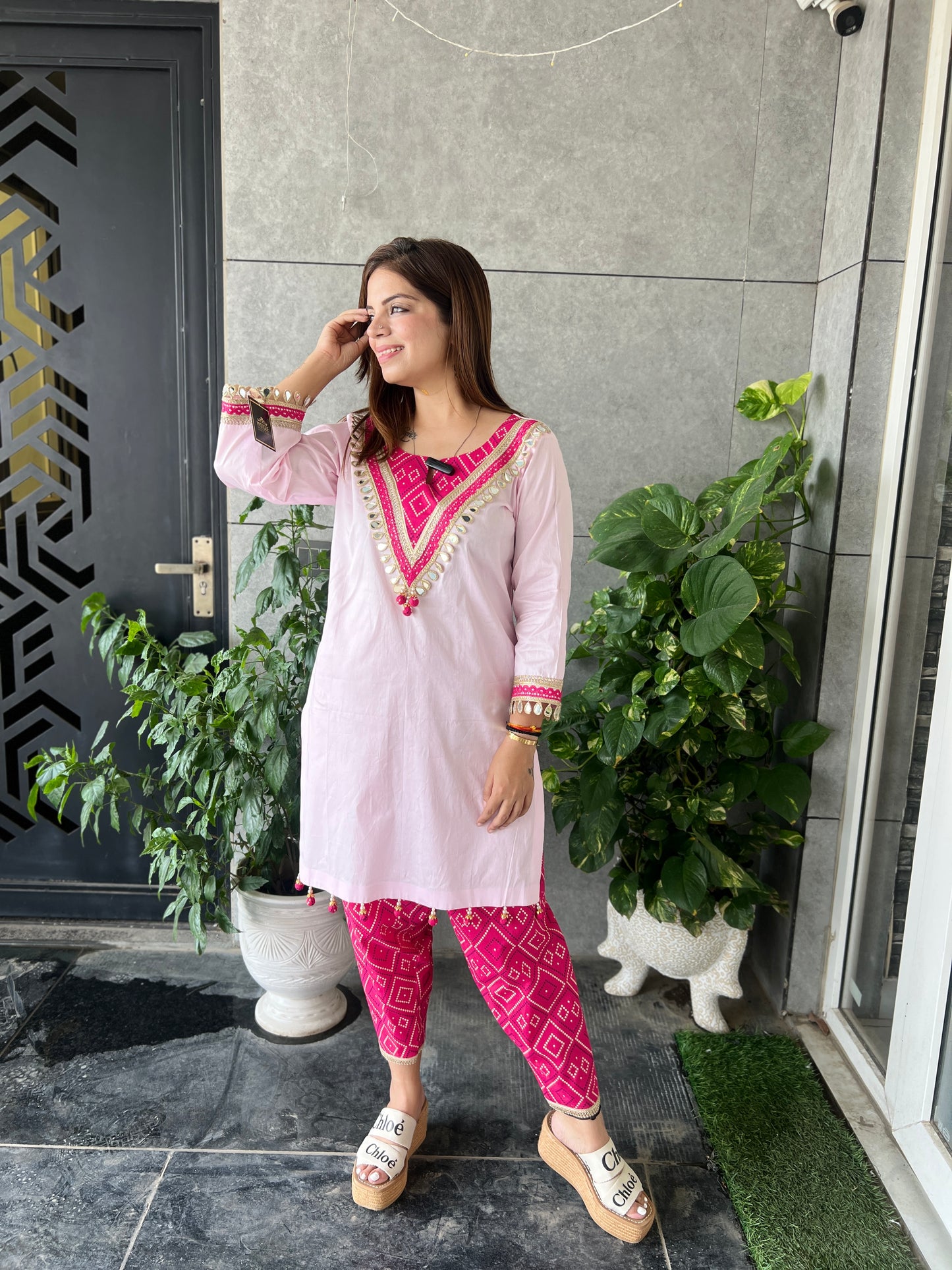 Shanaya - Pink and Magenta Embroidered Kurta Set with Mirror Detailing – Women's Ethnic Cotton Wear