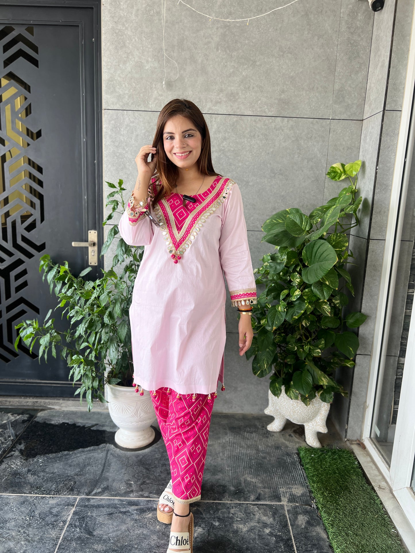 Shanaya - Pink and Magenta Embroidered Kurta Set with Mirror Detailing – Women's Ethnic Cotton Wear