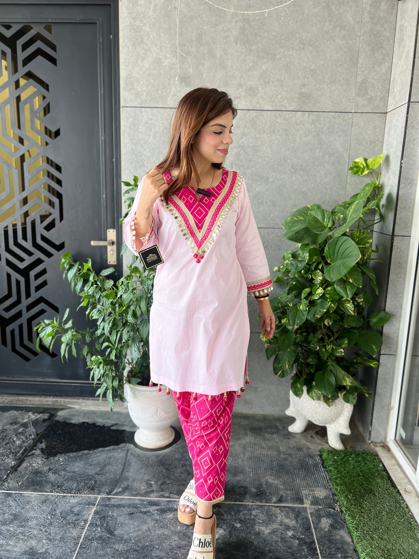 Shanaya - Pink and Magenta Embroidered Kurta Set with Mirror Detailing – Women's Ethnic Cotton Wear