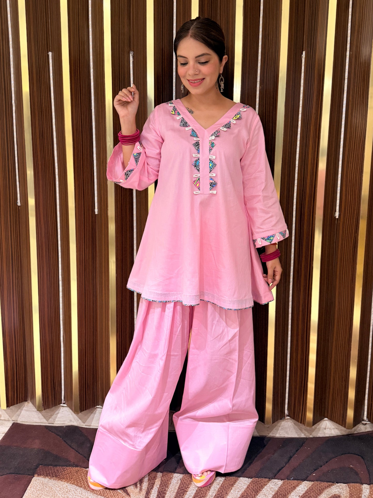 Roselle - Blush Pink Farshi Palazzo Set | Premium Cotton Kurta Set for Women | Festive & Casual Wear