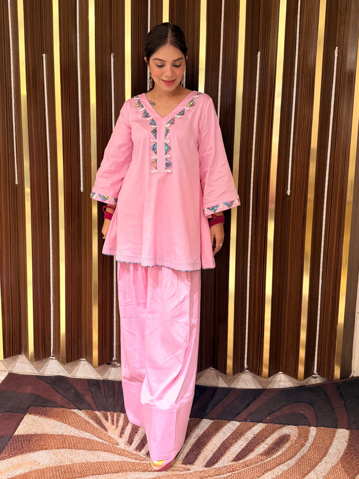 Roselle - Blush Pink Farshi Palazzo Set | Premium Cotton Kurta Set for Women | Festive & Casual Wear