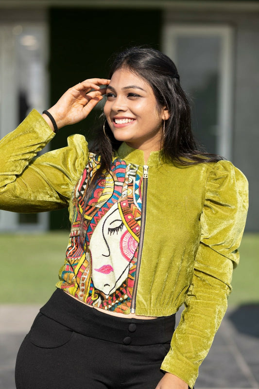 Rang-e-Noor Velvet Art Jacket – Handcrafted & Hand-Painted Perfection.