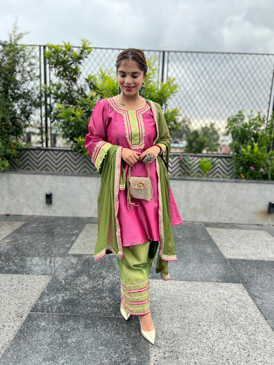 Meher - Shimmer Tissue Suit – Pink & Green Grace.