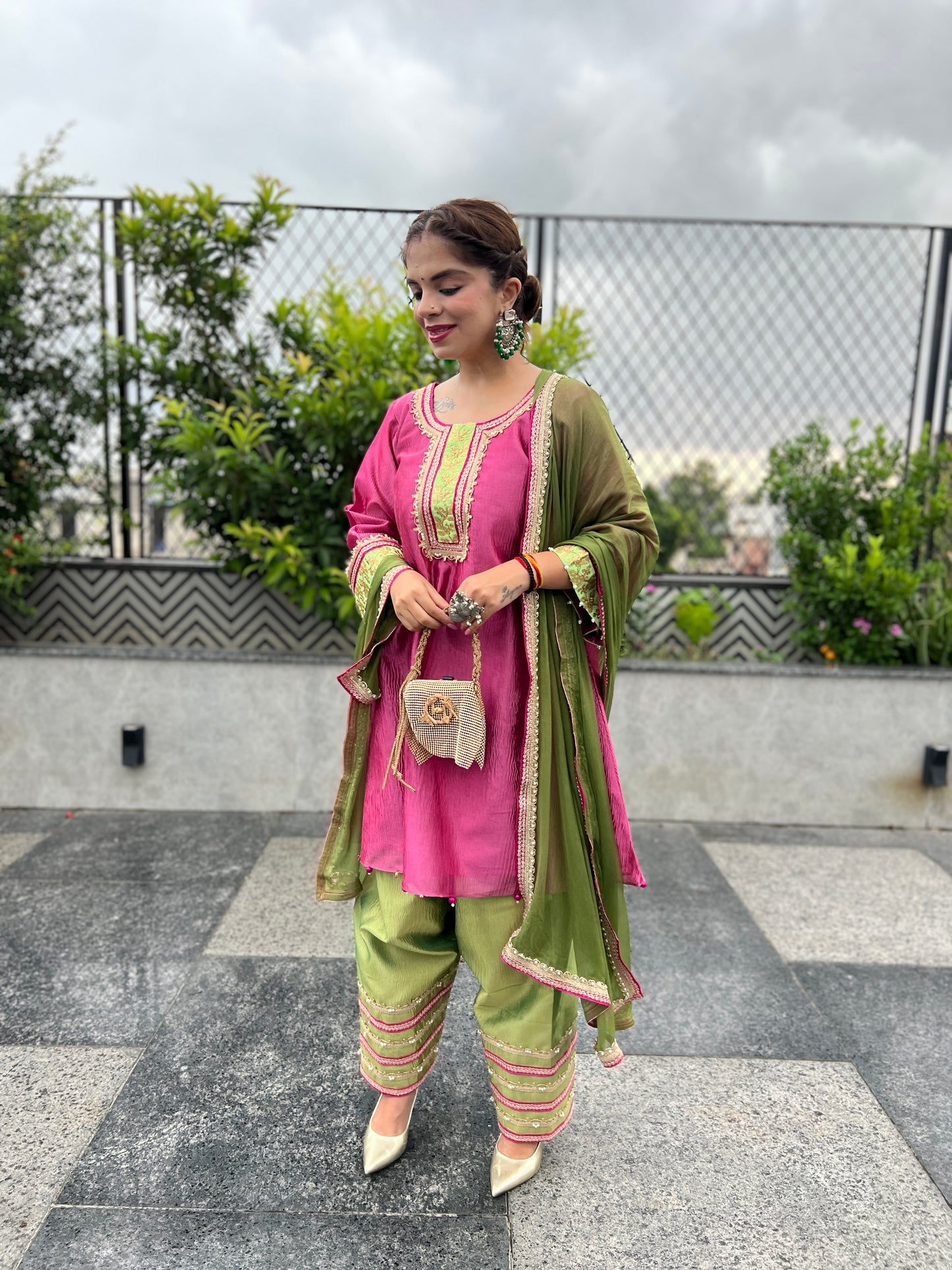Meher - Shimmer Tissue Suit – Pink & Green Grace.