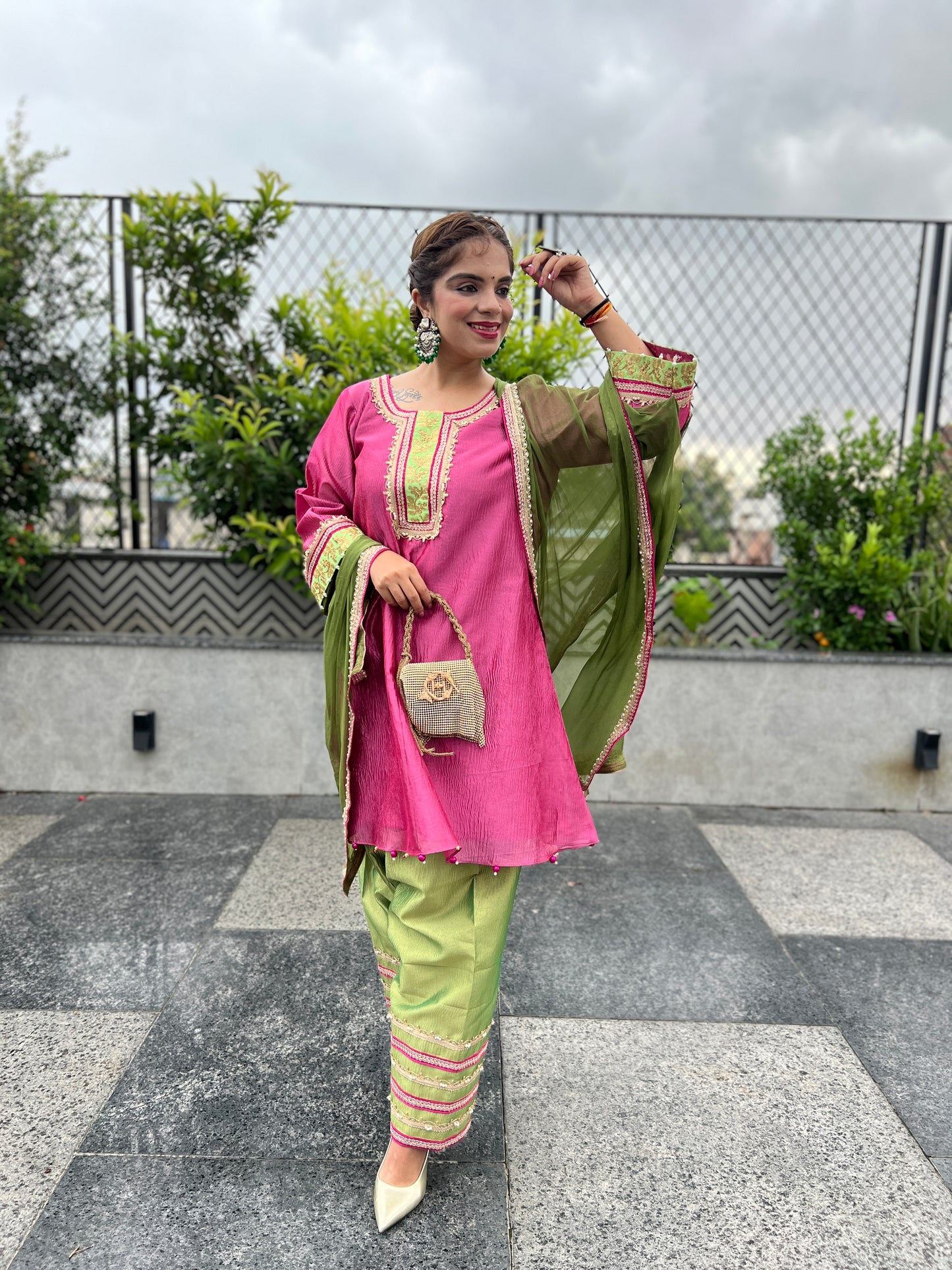 Meher - Shimmer Tissue Suit – Pink & Green Grace.