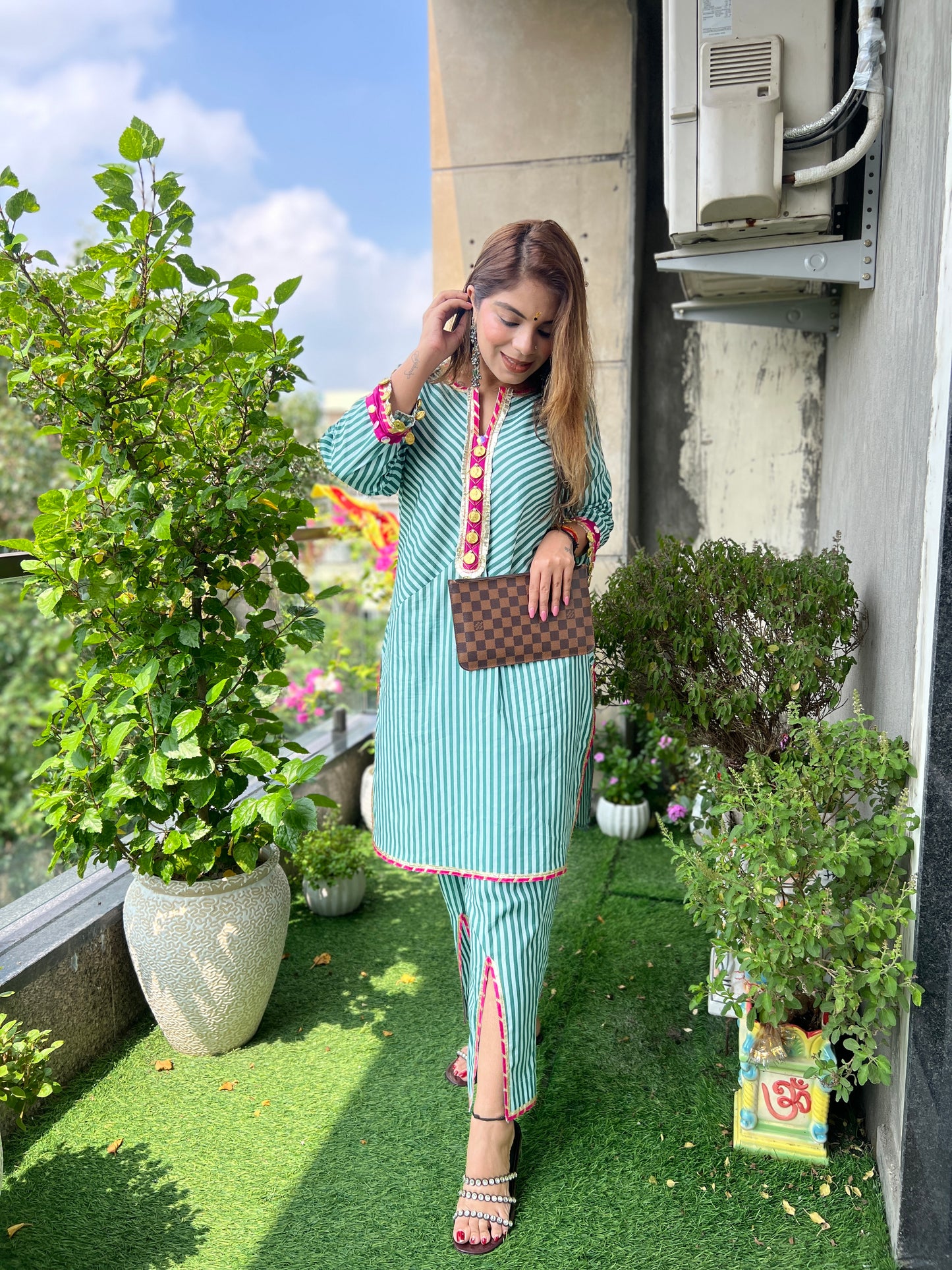 Aarohi - Cotton  Coordinate set| Graceful Mint Green Outfit with Ethnic Touch.