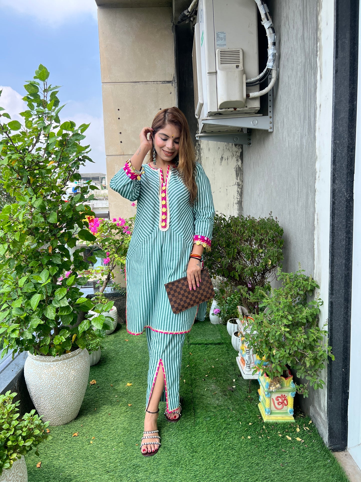 Aarohi - Cotton  Coordinate set| Graceful Mint Green Outfit with Ethnic Touch.