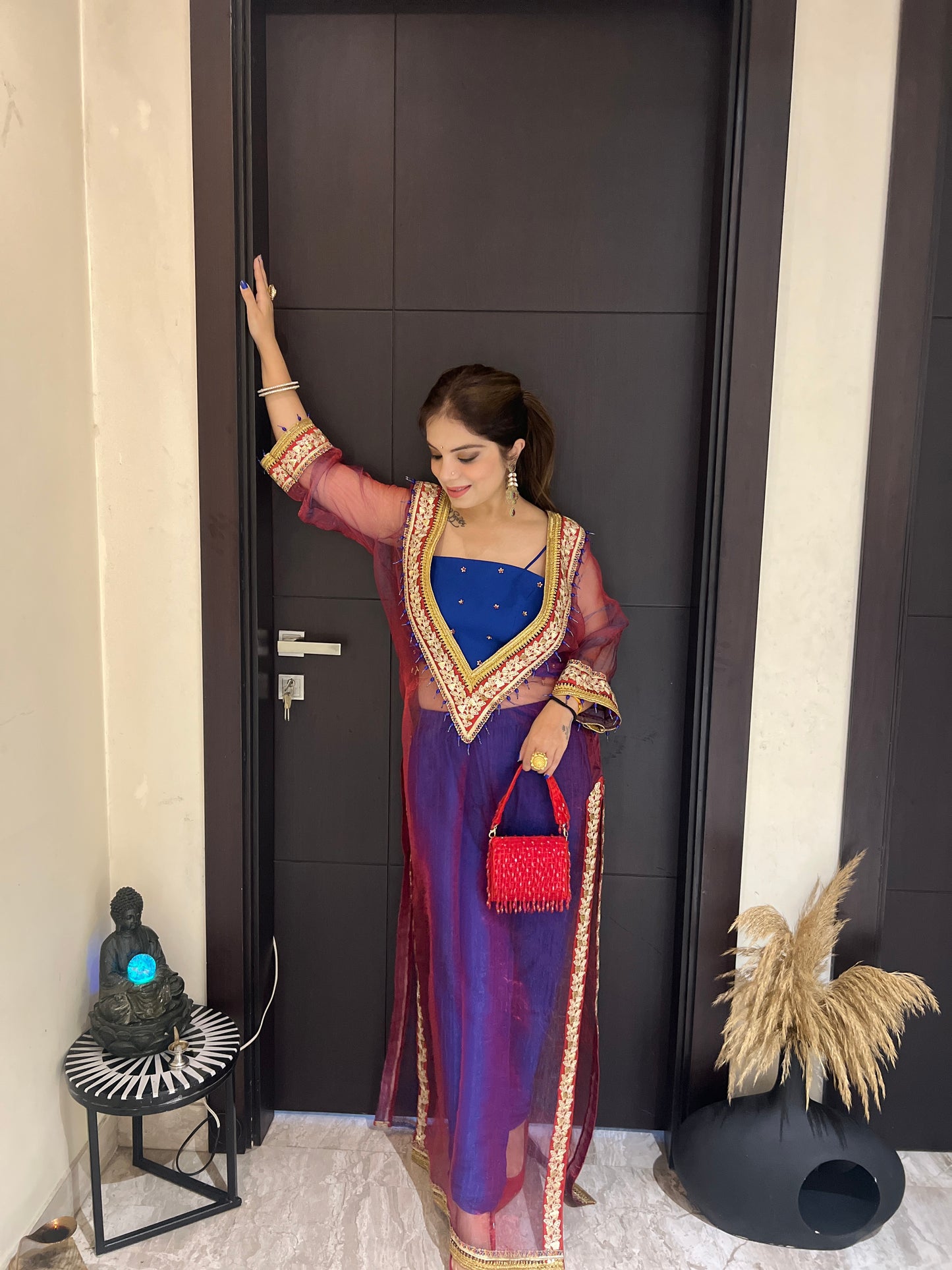 Noorpreet - Elegant Blue & Maroon Embroidered Ethnic Suit Set