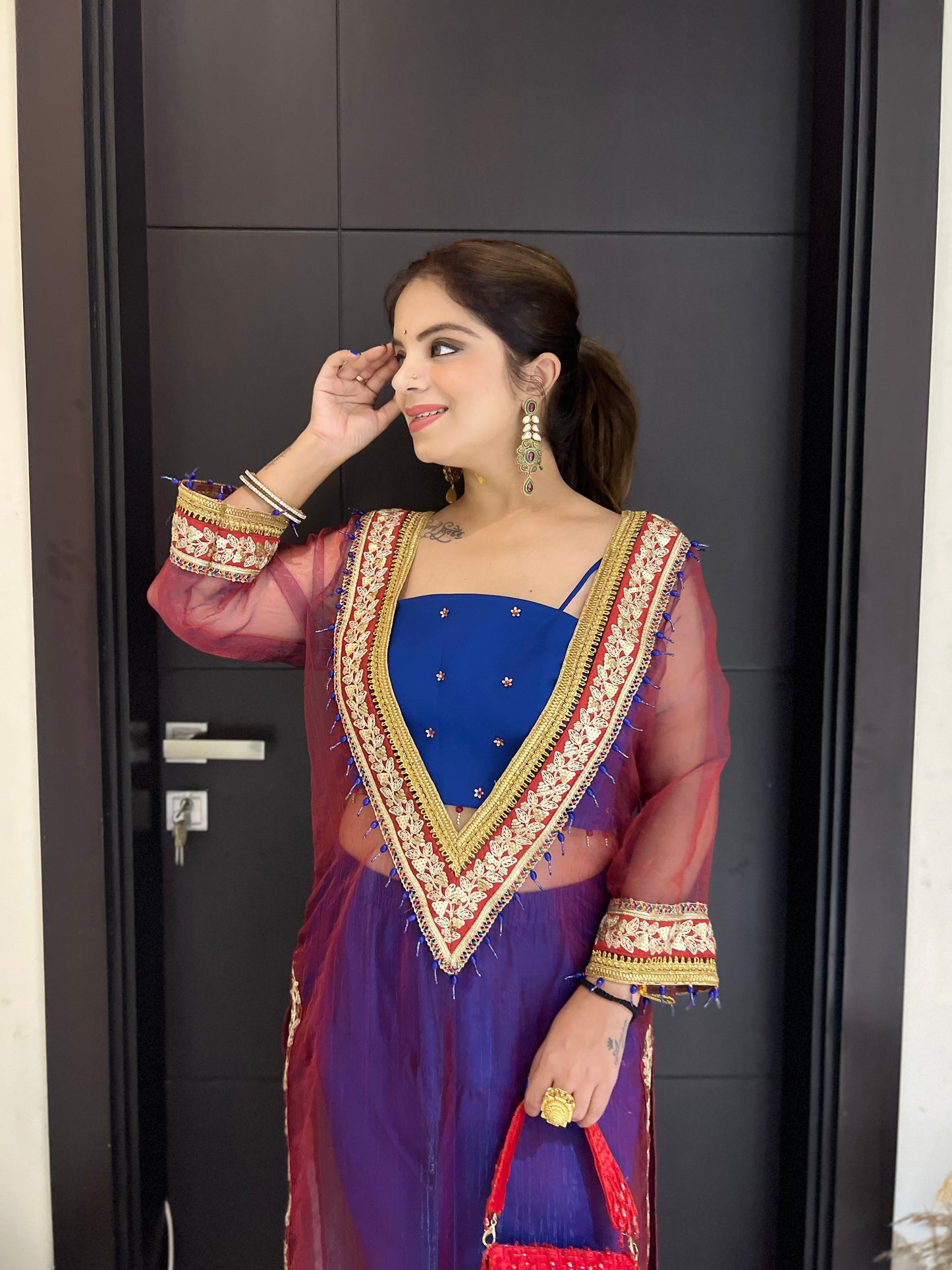 Noorpreet - Elegant Blue & Maroon Embroidered Ethnic Suit Set