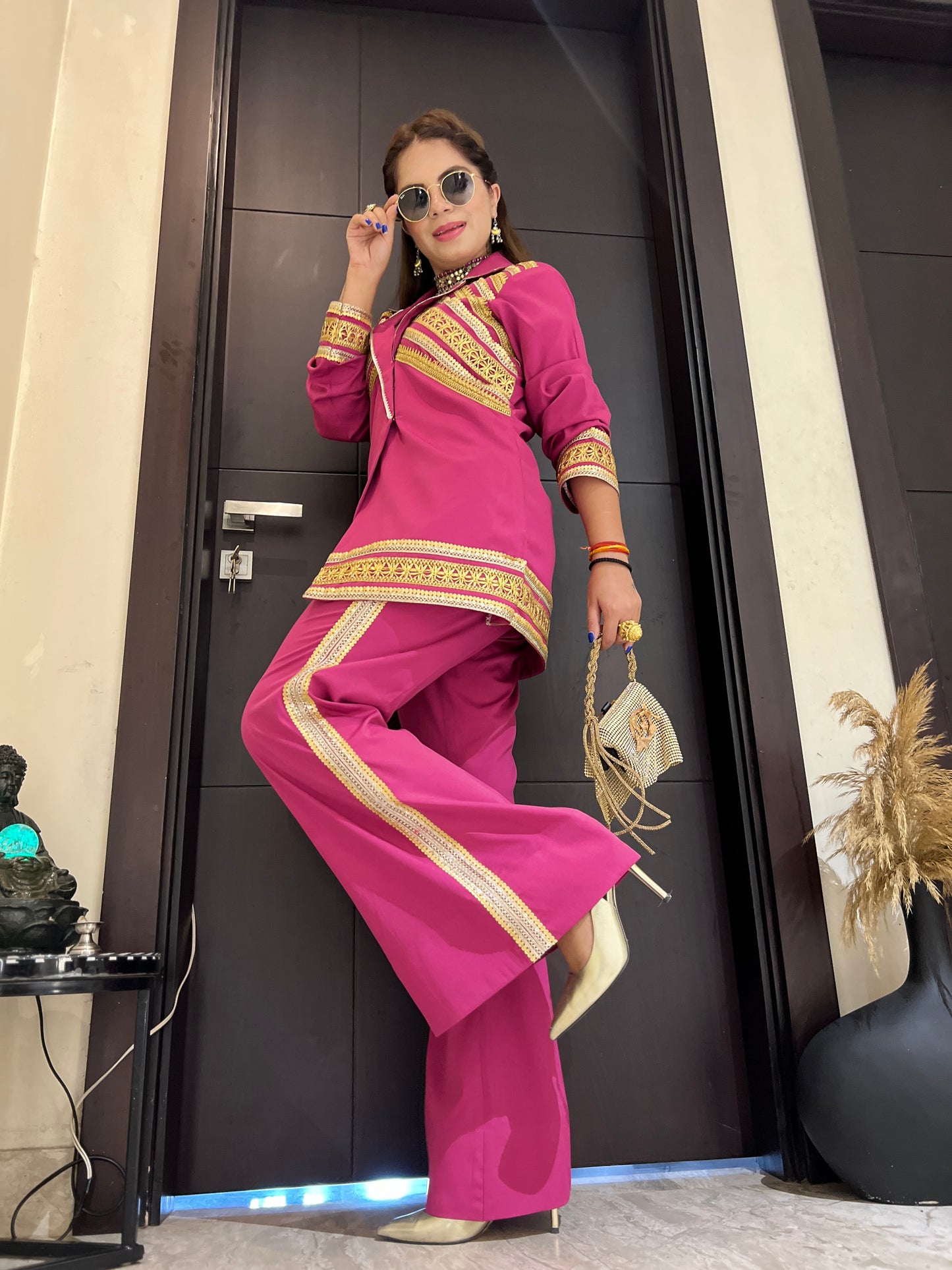 Inaya – Magenta Gold Lace Indo-Western Coat Set