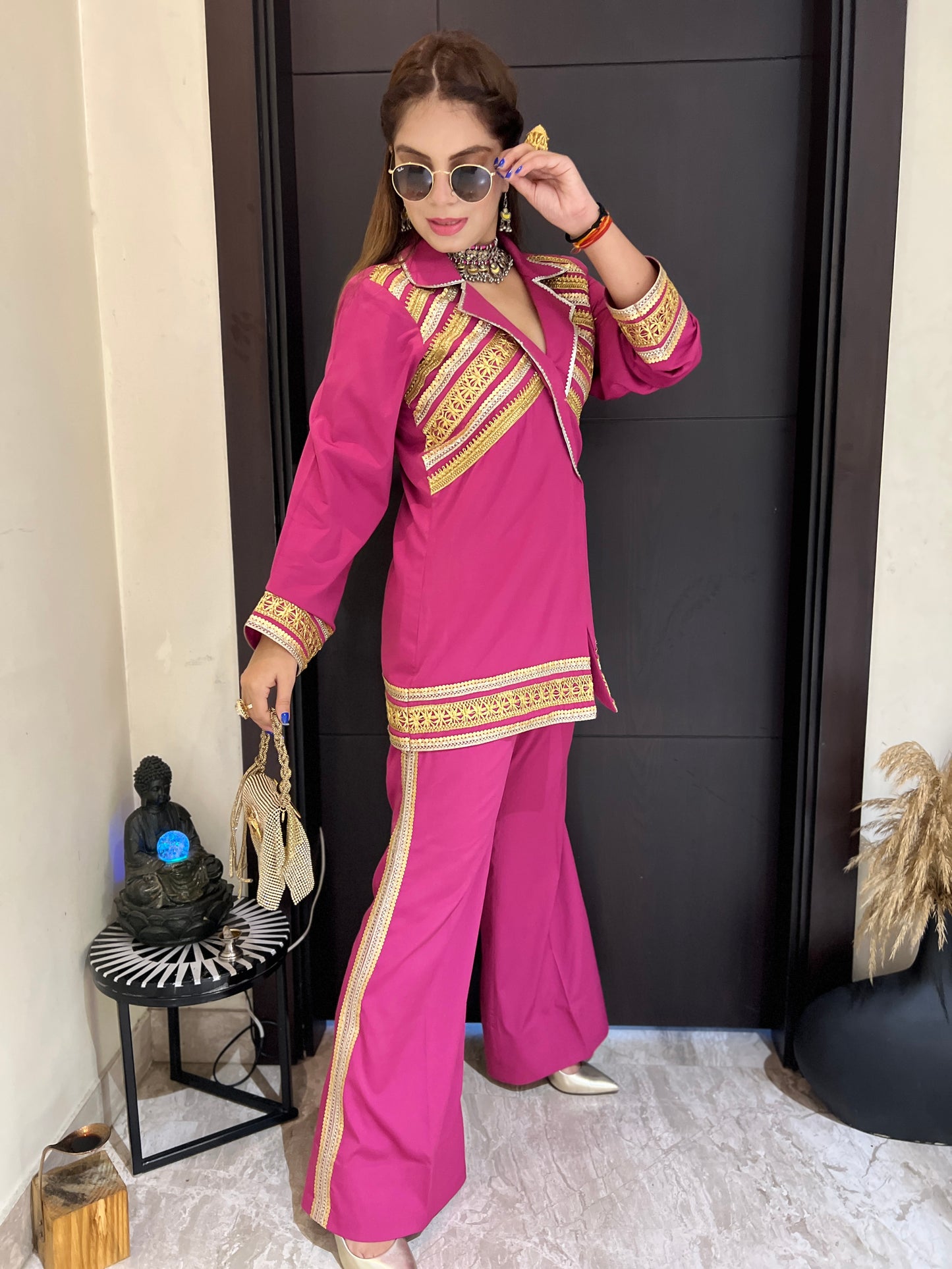 Inaya – Magenta Gold Lace Indo-Western Coat Set