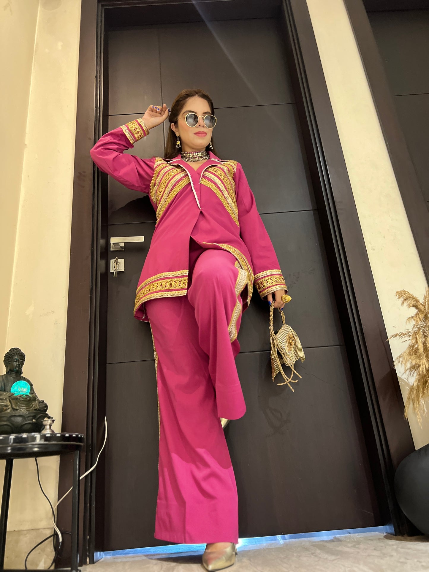 Inaya – Magenta Gold Lace Indo-Western Coat Set