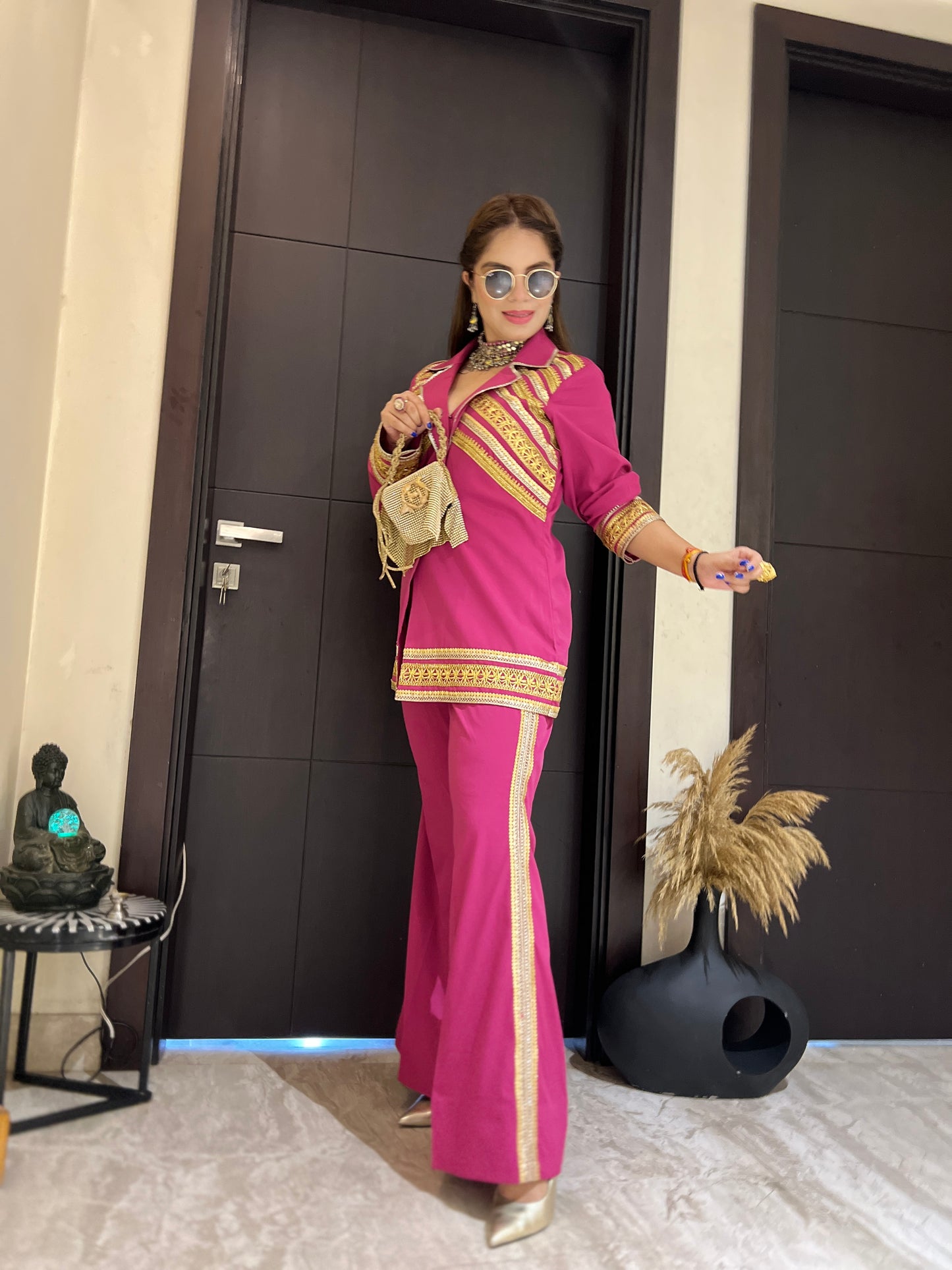 Inaya – Magenta Gold Lace Indo-Western Coat Set