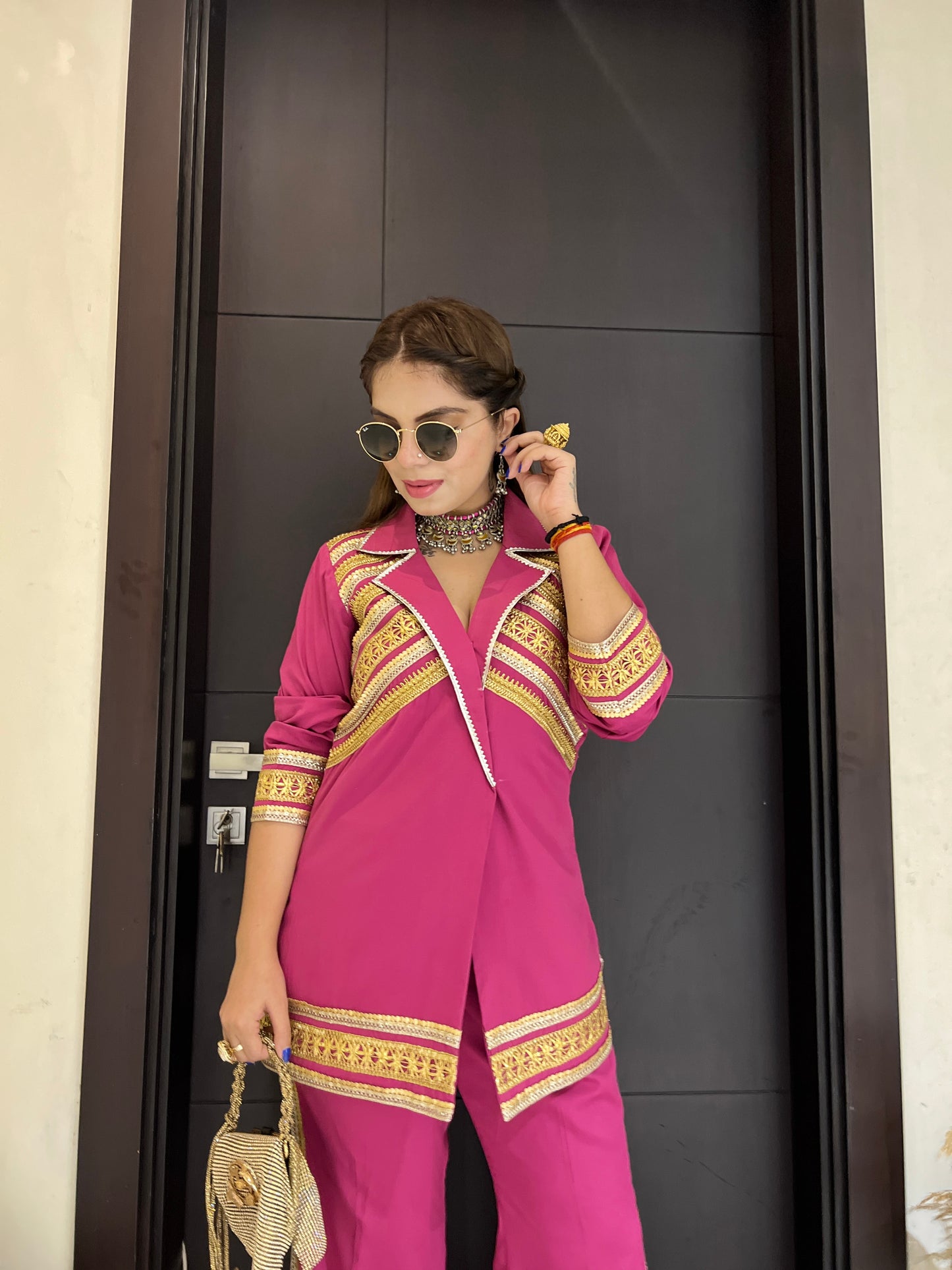 Inaya – Magenta Gold Lace Indo-Western Coat Set