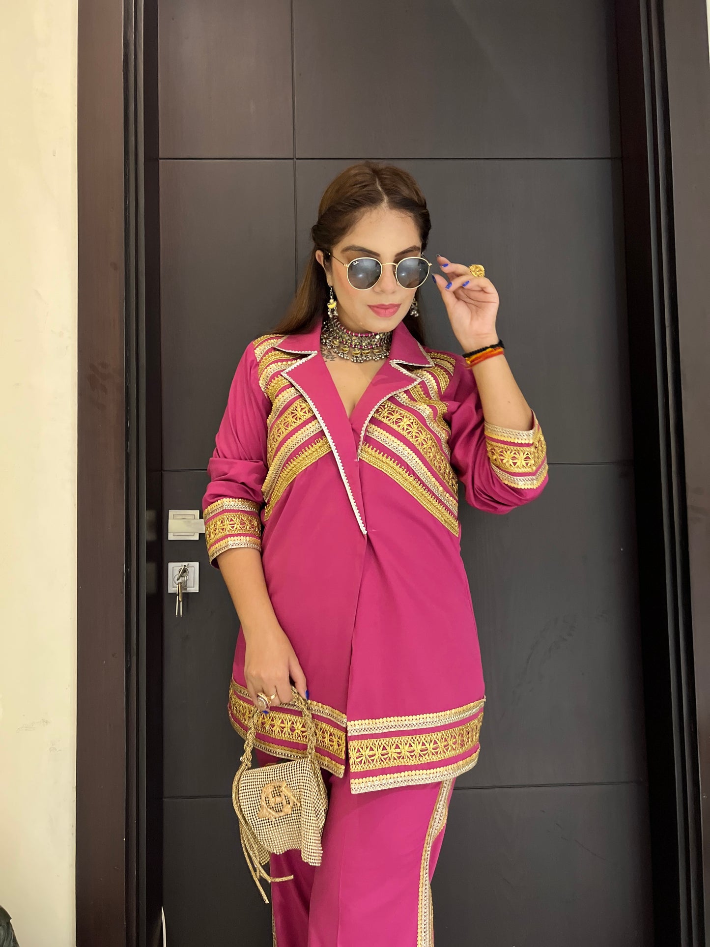 Inaya – Magenta Gold Lace Indo-Western Coat Set