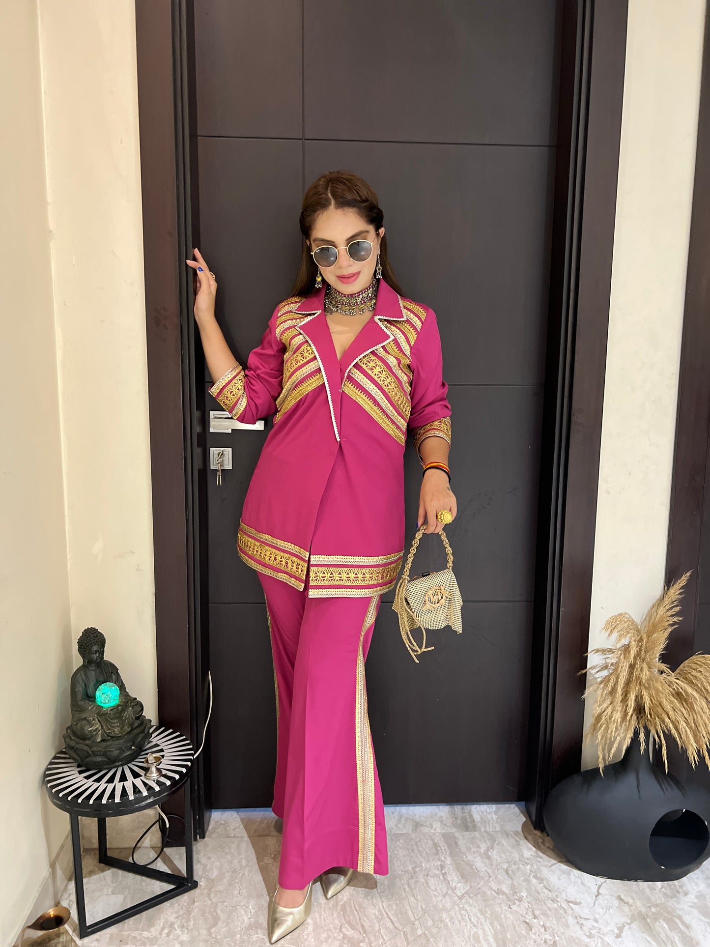 Inaya – Magenta Gold Lace Indo-Western Coat Set