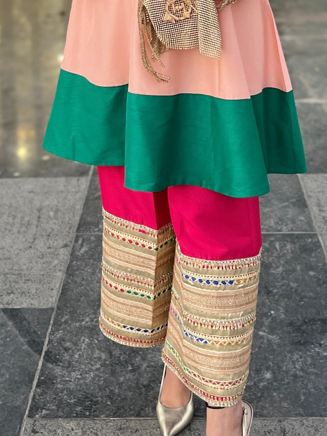 RANG RASIYA - Peach Colour Block Embroidered Kurta & Palazzo Set