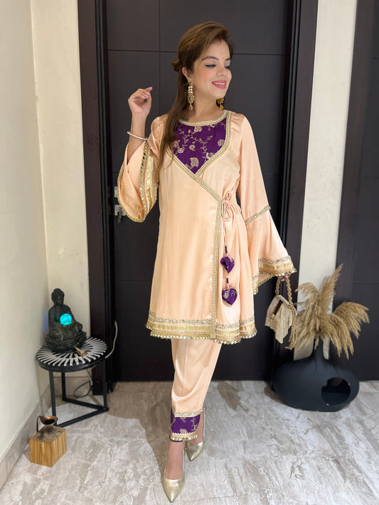 Apsara -  Elegant Peach Angrakha Suit for Party & Wedding Occasions