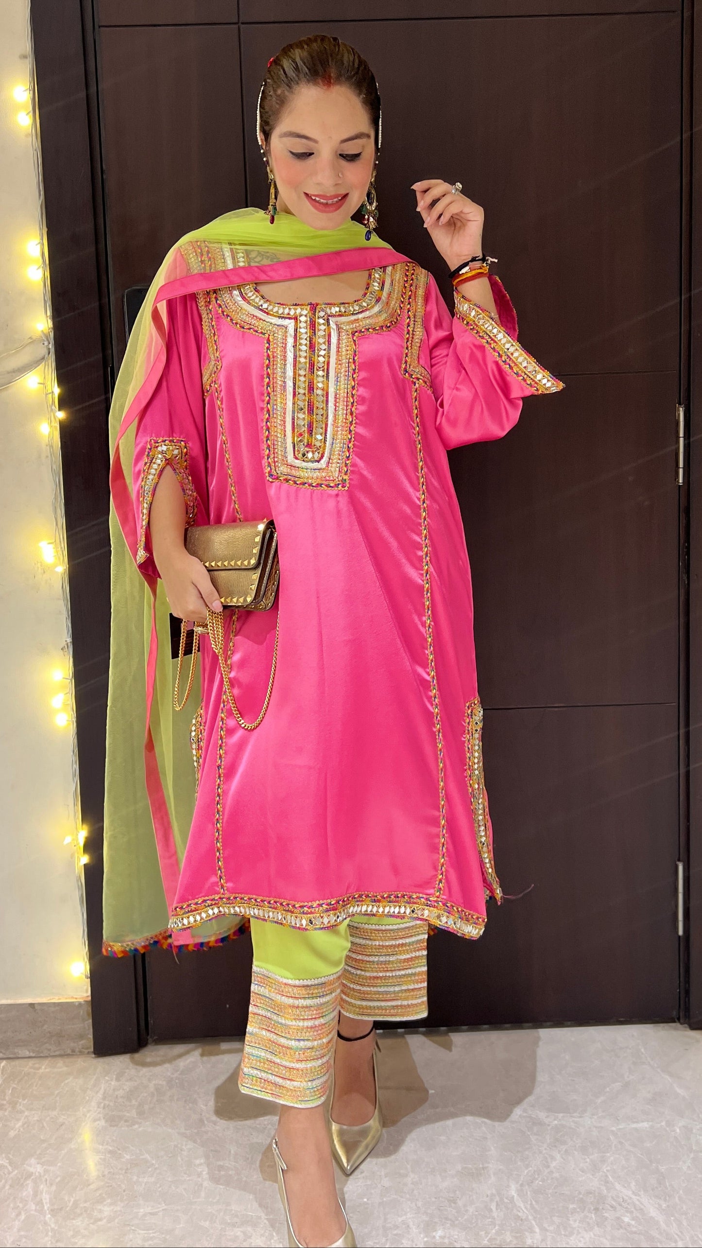 Noorani - Pink & Green Traditional Party Wear Suit