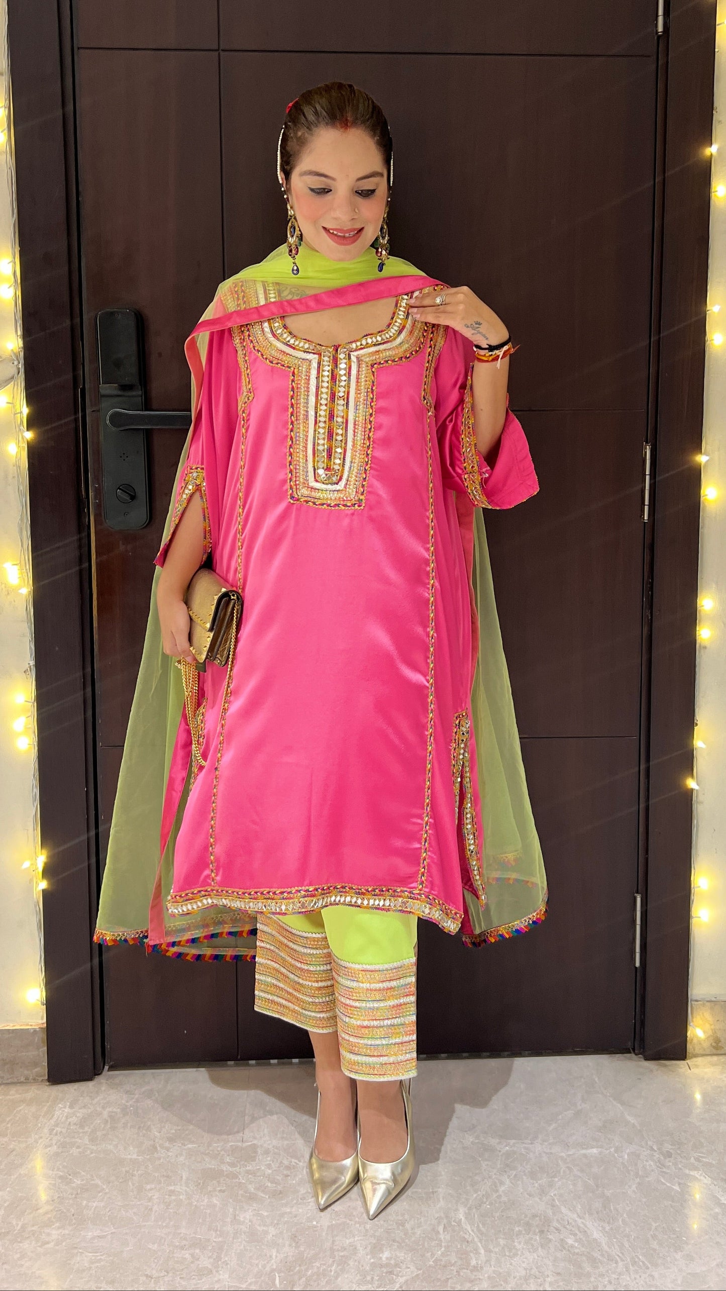Noorani - Pink & Green Traditional Party Wear Suit