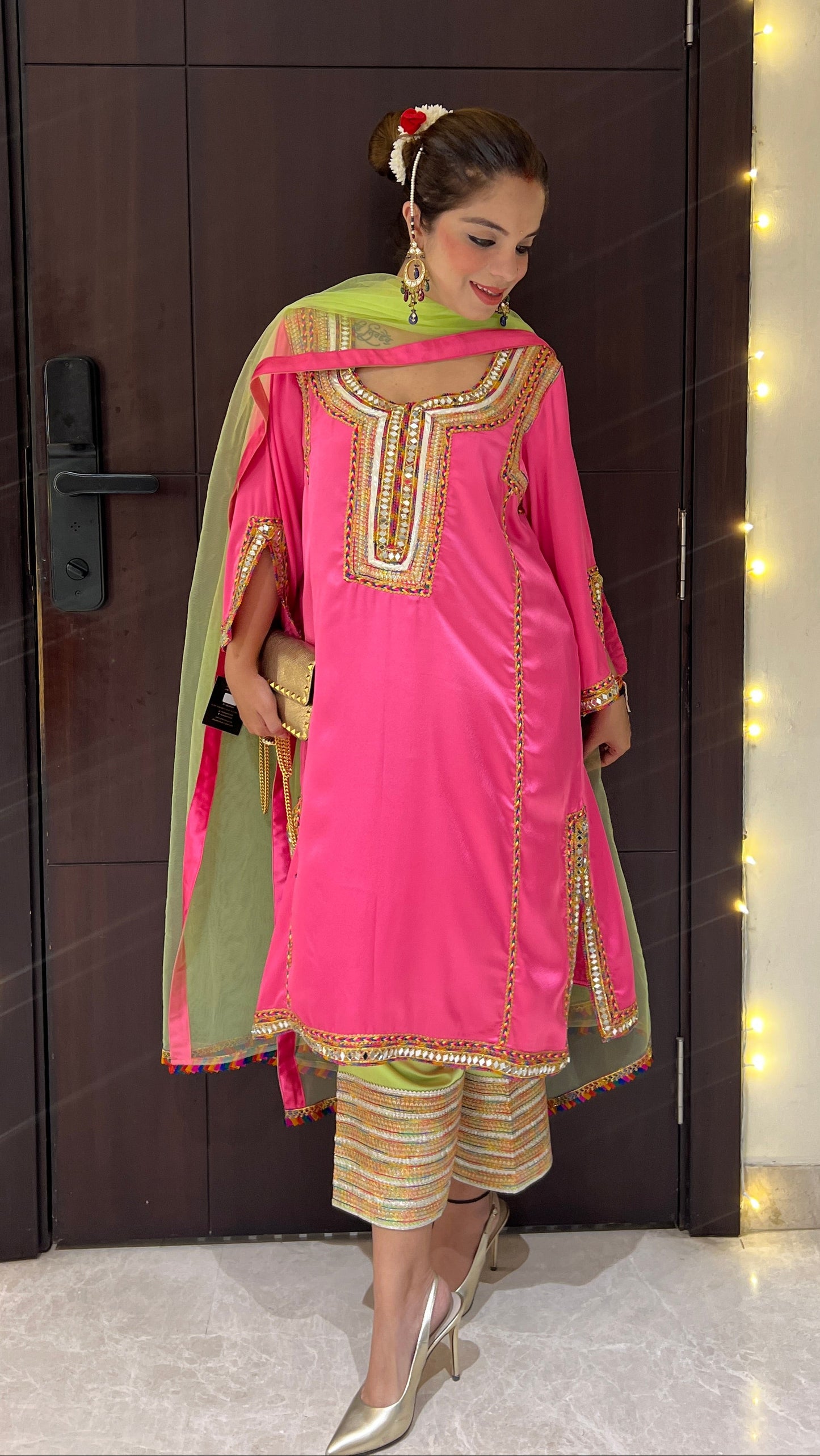 Noorani - Pink & Green Traditional Party Wear Suit